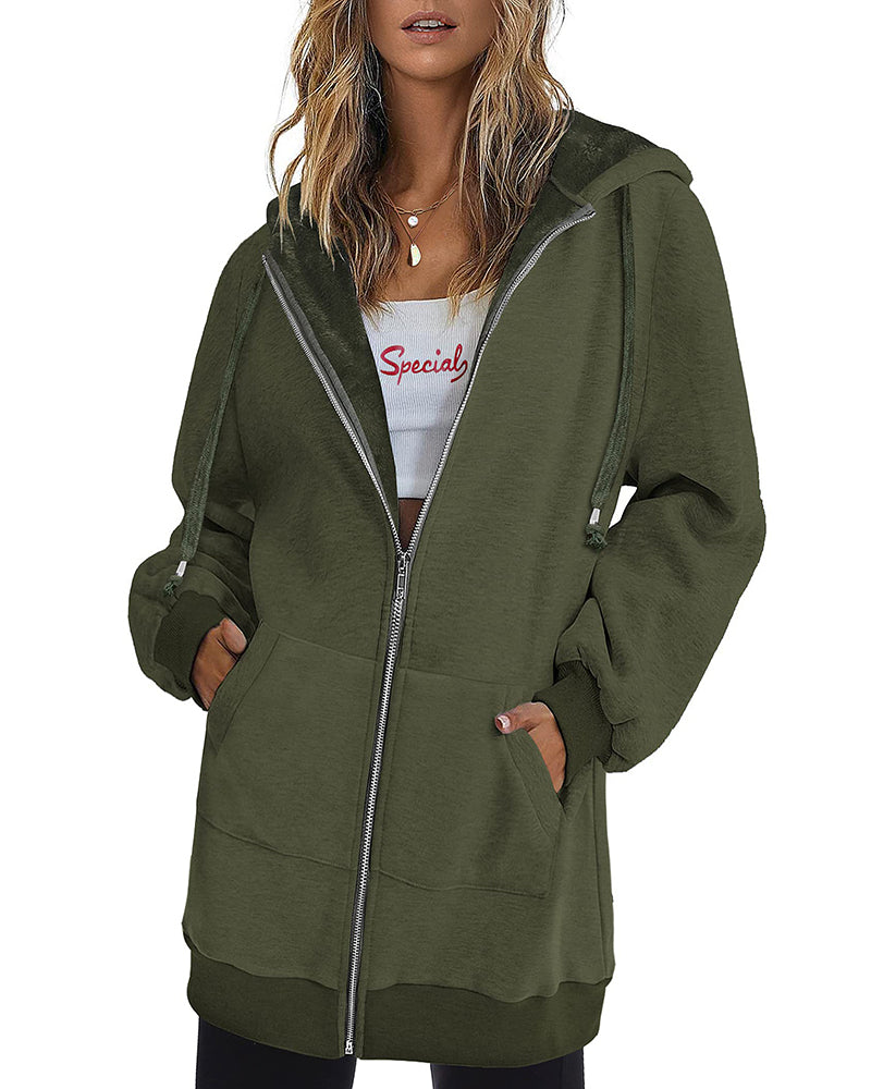 Fleece Hoodies Tunic Long Hoodie Jacket – Zeagoo- Army Green S Fleece Hoodies Tunic Long Hoodie Jacket – Zeagoo- Army Green S