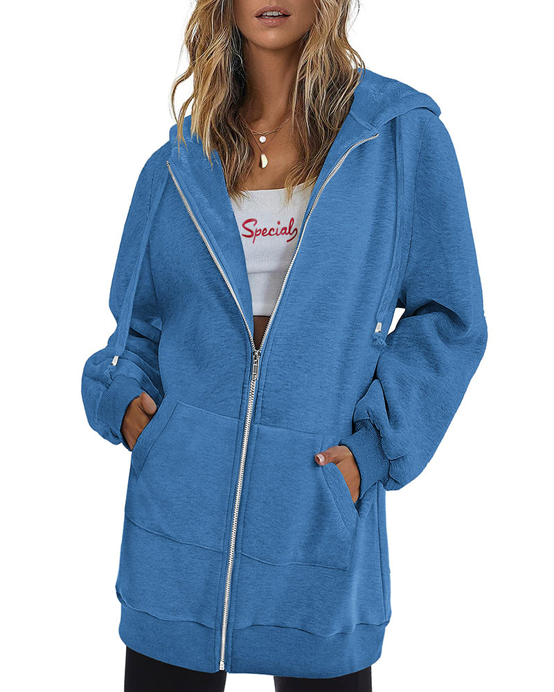 Fleece Hoodies Tunic Long Hoodie Jacket – Zeagoo- Blue S Fleece Hoodies Tunic Long Hoodie Jacket – Zeagoo- Blue S