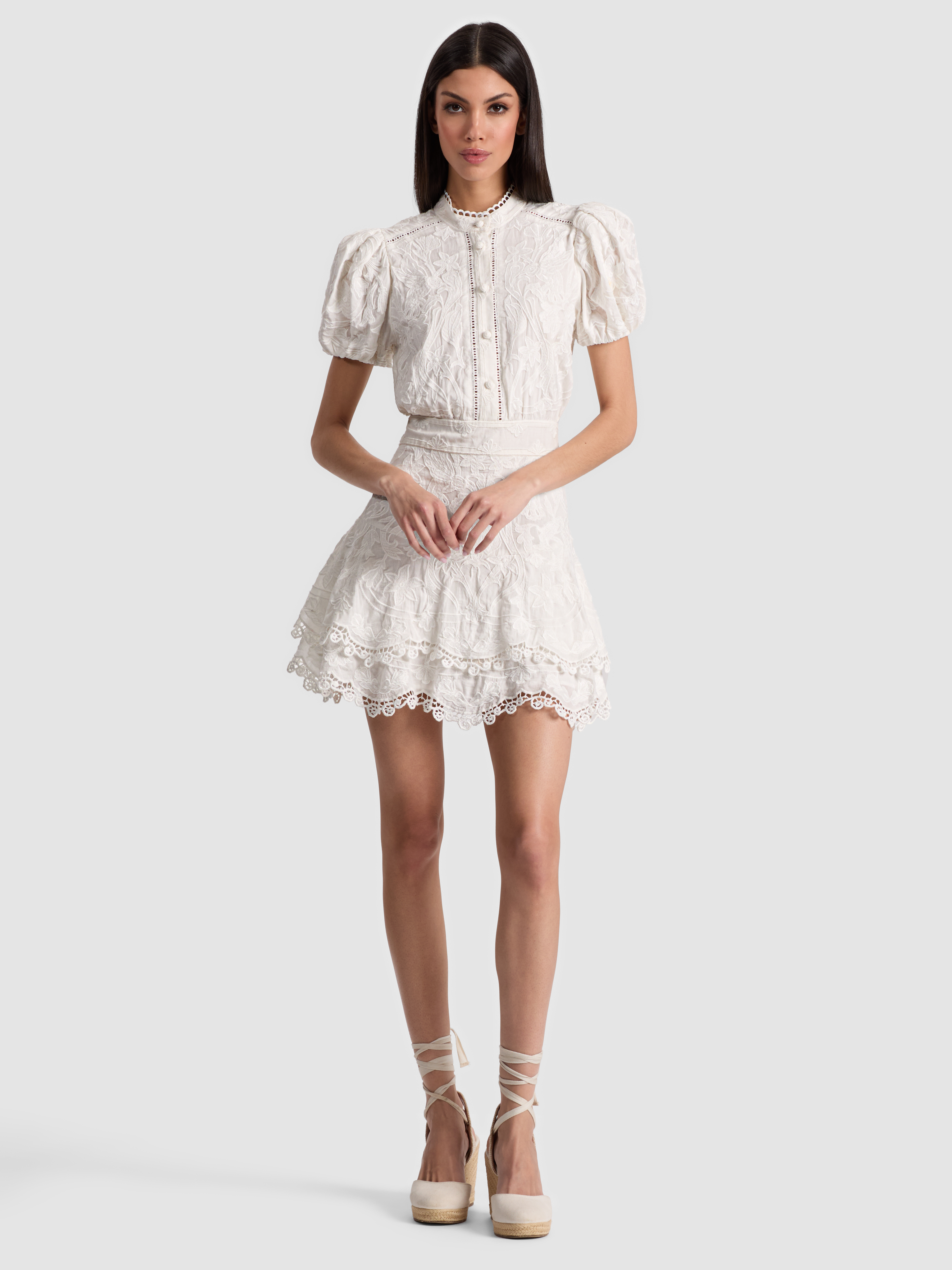 alice + olivia LORYN EMBROIDERED SHIRT DRESS