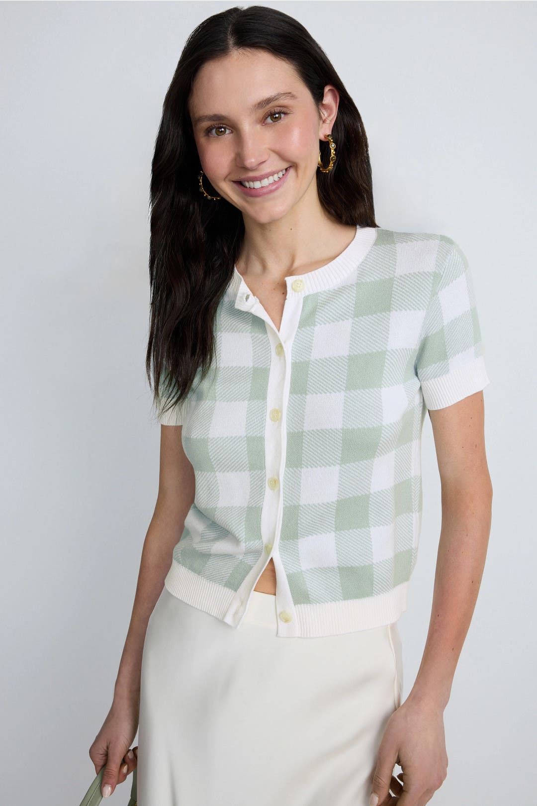 Central Park West Laurel Cardigan Green-white-print Central Park West Laurel Cardigan Green-white-print