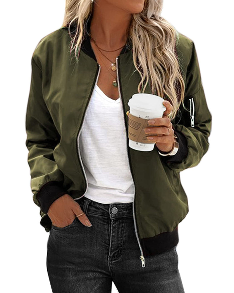 Zeagoo Classic Bomber Jacket Windbreaker with Pockets – Army Green M Zeagoo Classic Bomber Jacket Windbreaker with Pockets – Army Green M