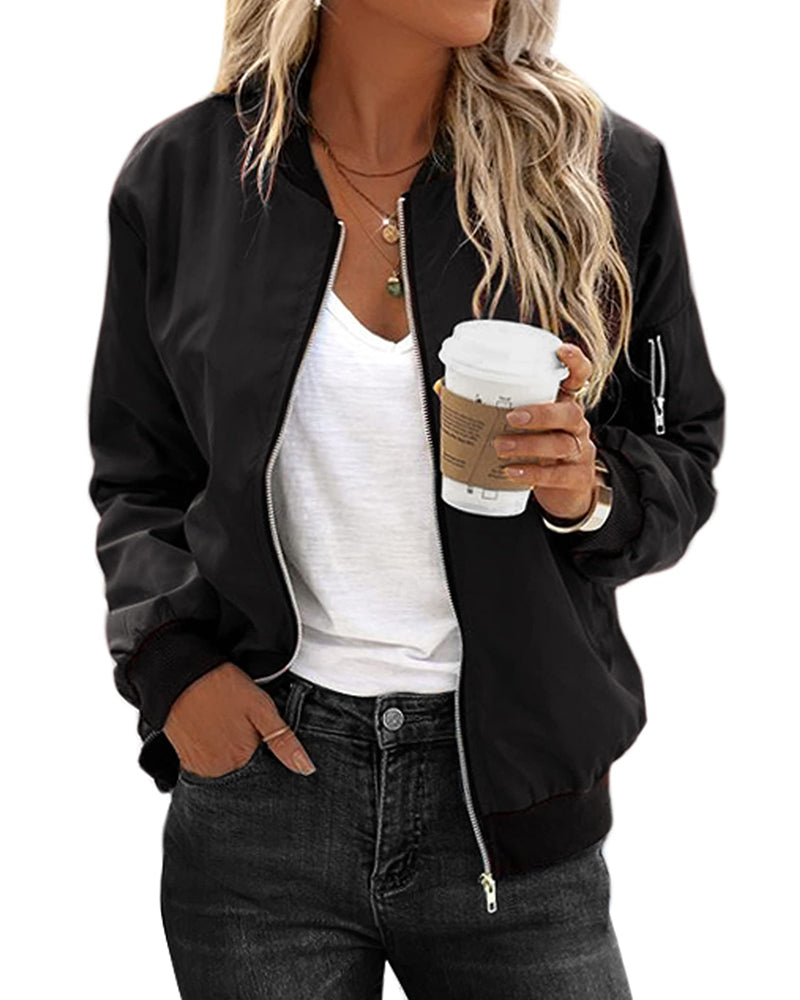 Zeagoo Classic Bomber Jacket Windbreaker with Pockets – Black L-