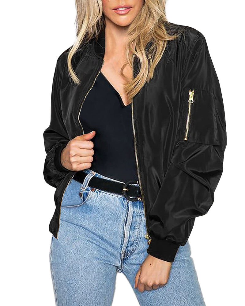 Zeagoo Classic Bomber Jacket Windbreaker with Pockets – Satin-black M