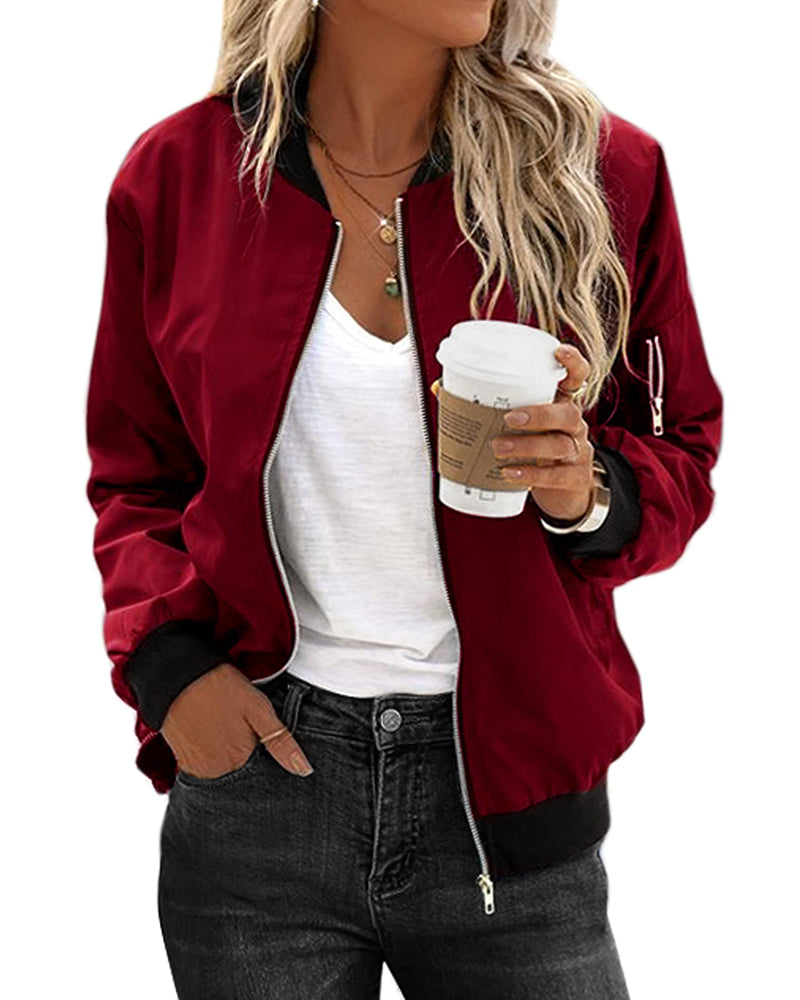 Zeagoo Classic Bomber Jacket Windbreaker with Pockets – Wine Red S