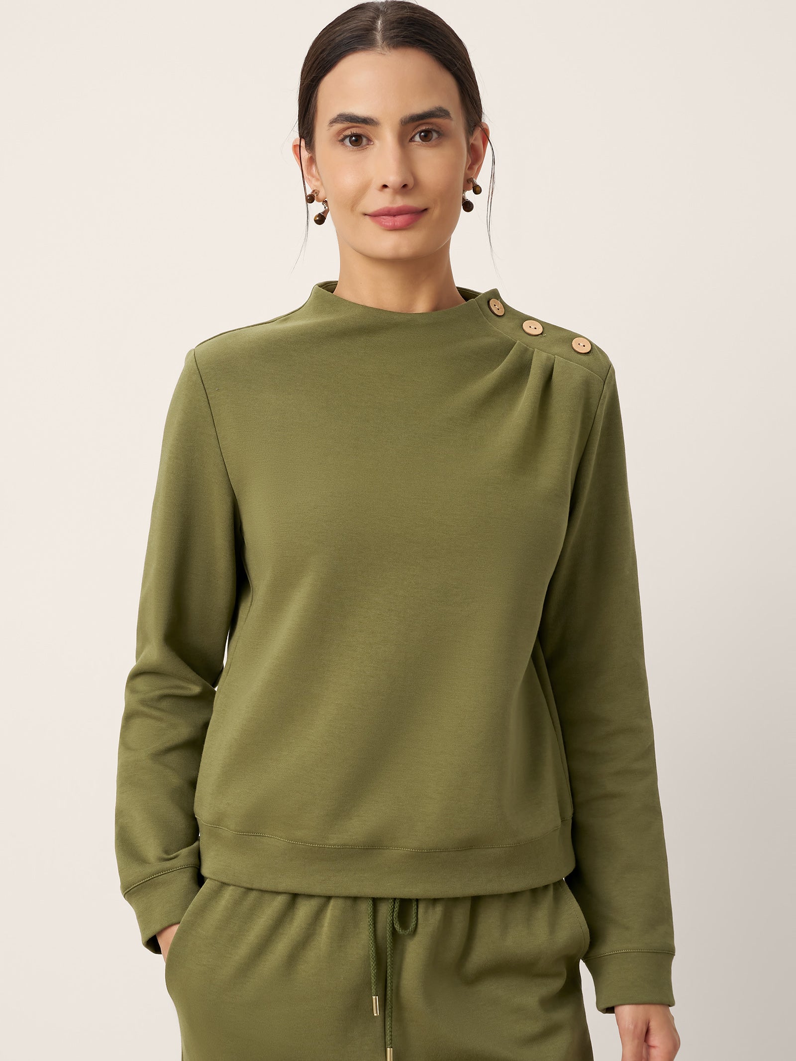 Cotton Shoulder Button Long Sleeve Top MYRA Cotton Shoulder Button Long Sleeve Top MYRA