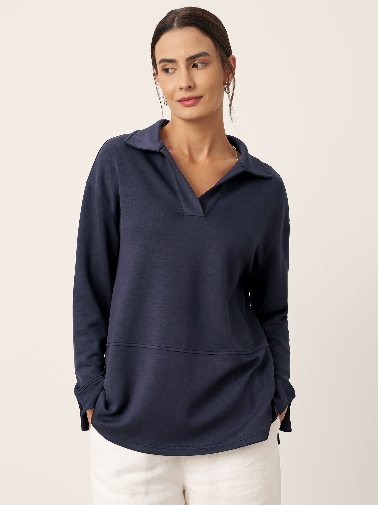 Split Hem Long Sleeve Top FAY Split Hem Long Sleeve Top FAY