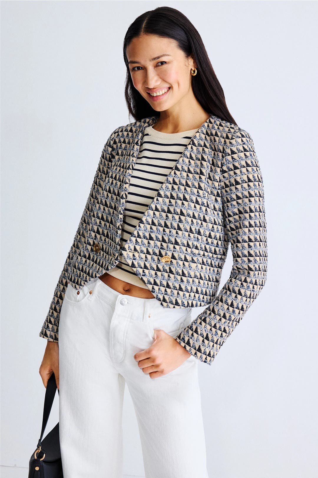 Derek Lam Crosby x RTR Double Breasted Collarless Jacket Blue-multicolored Derek Lam Crosby x RTR Double Breasted Collarless Jacket Blue-multicolored