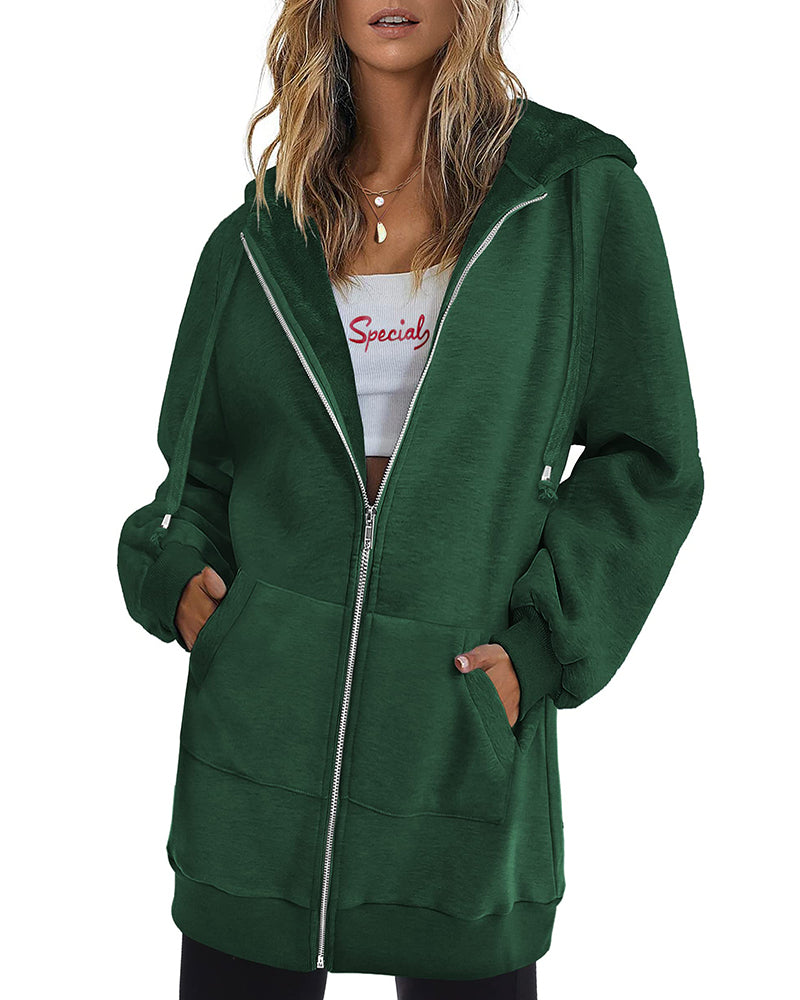 Zeagoo Zip Up Hoodies Long Fleece Jacket – Dark Green L- Zeagoo Zip Up Hoodies Long Fleece Jacket – Dark Green L-