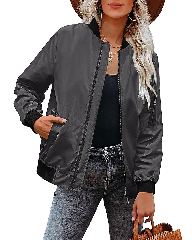 Zip Up Bomber Jacket – Zeagoo- Grey