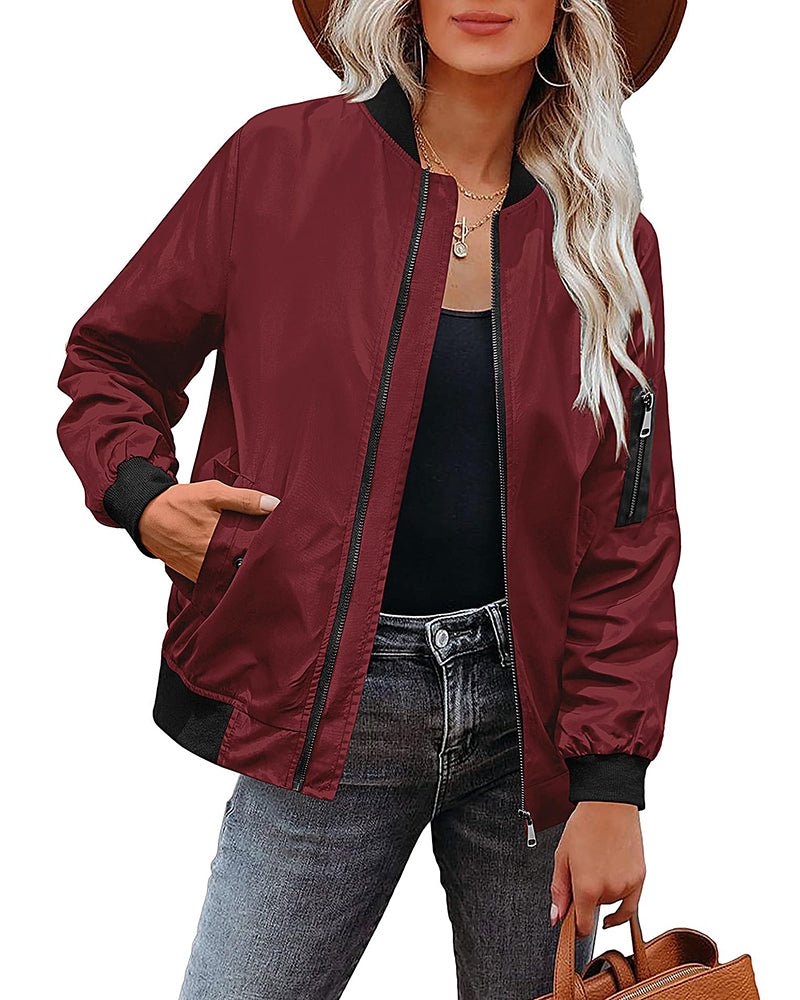 Zip Up Bomber Jacket – Zeagoo- Wine Red M