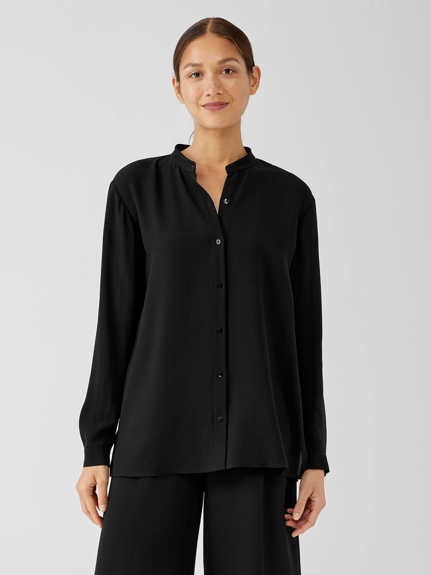 Silk Georgette Crepe Mandarin Collar Shirt Silk Georgette Crepe Mandarin Collar Shirt