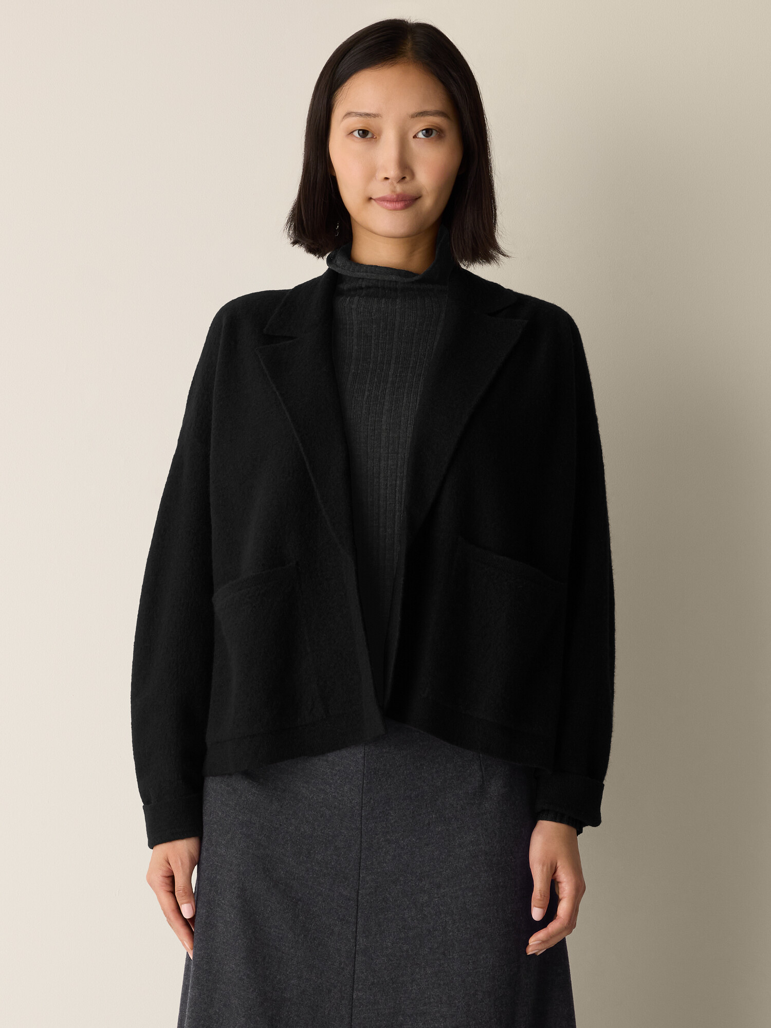 Fine Felted Wool Notch Collar Cardigan Fine Felted Wool Notch Collar Cardigan