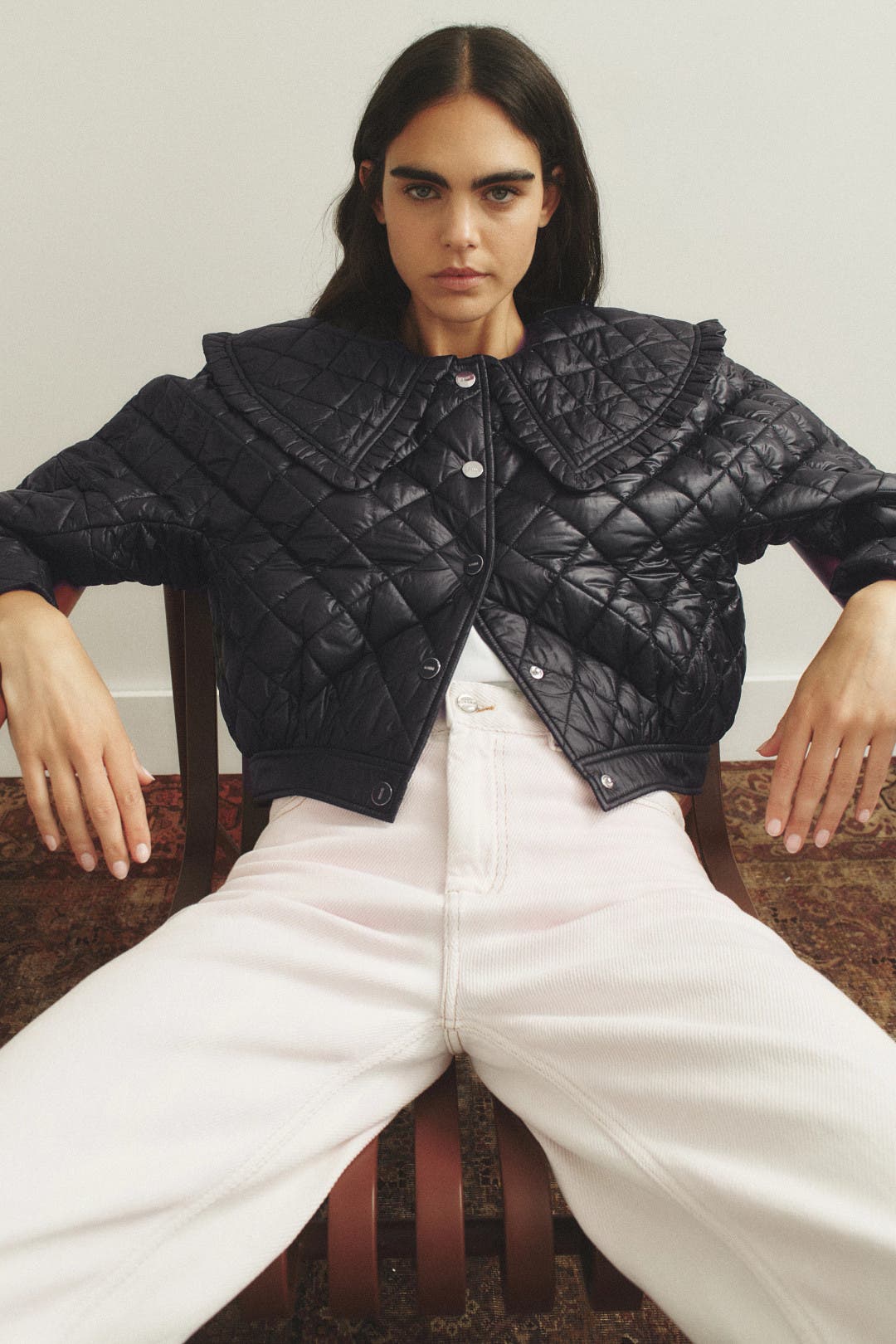 Ganni Nylon Quilted Collared Jacket Grey Ganni Nylon Quilted Collared Jacket Grey
