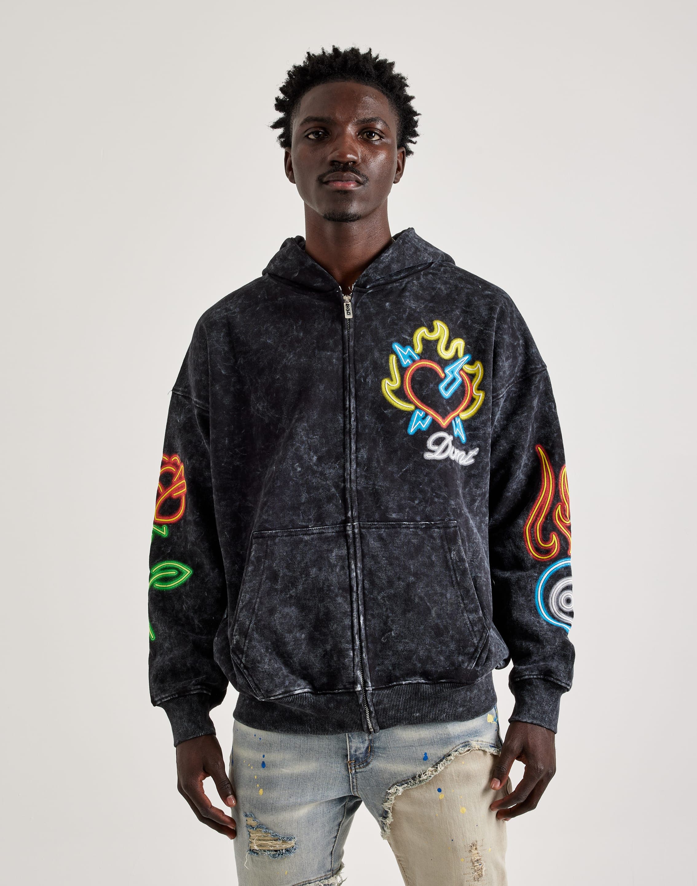 Gneiss Acid Wash Fleece Drop Shoulder Zip Hoodie Gneiss Acid Wash Fleece Drop Shoulder Zip Hoodie