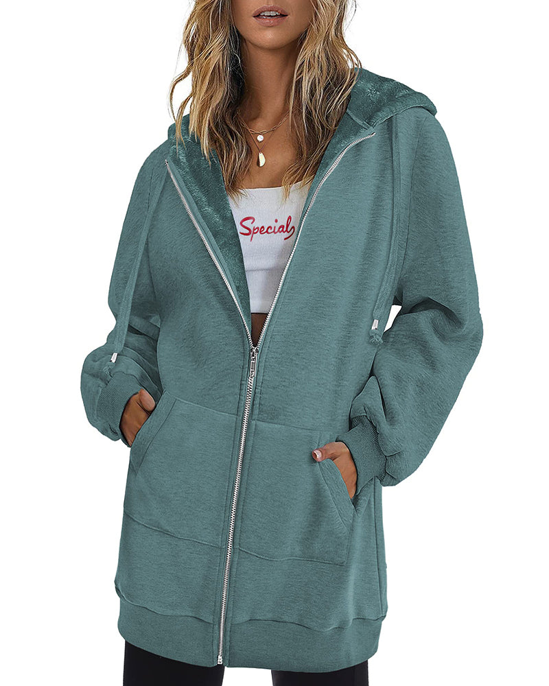 Zeagoo Zip Up Hoodies Long Fleece Jacket – Green S Zeagoo Zip Up Hoodies Long Fleece Jacket – Green S