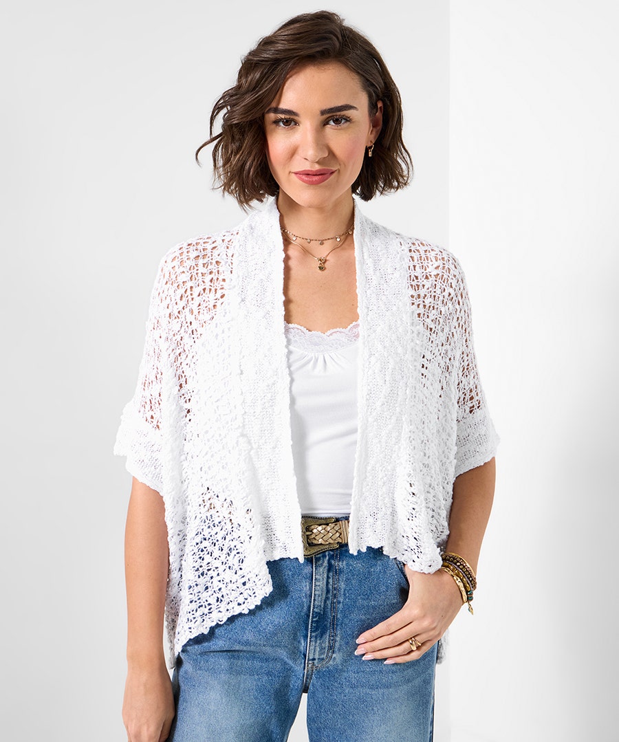 Edge to Edge Black Popcorn Cardigan – White – by Joe Browns Edge to Edge Black Popcorn Cardigan – White – by Joe Browns