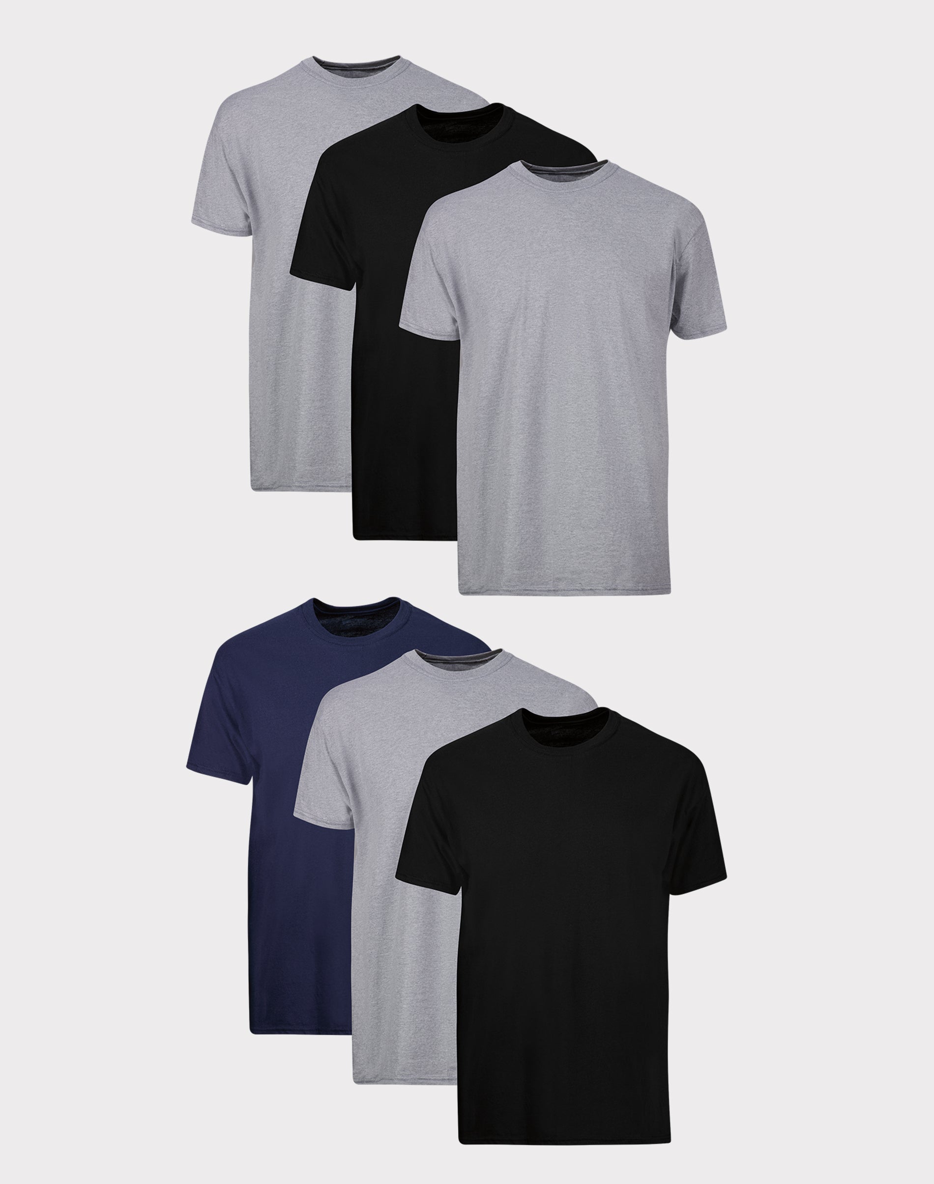 Hanes Men’s Shirt Pack, Moisture-Wicking Stay-Tucked Undershirts, BlackGreyBlue, -Pack Assorted