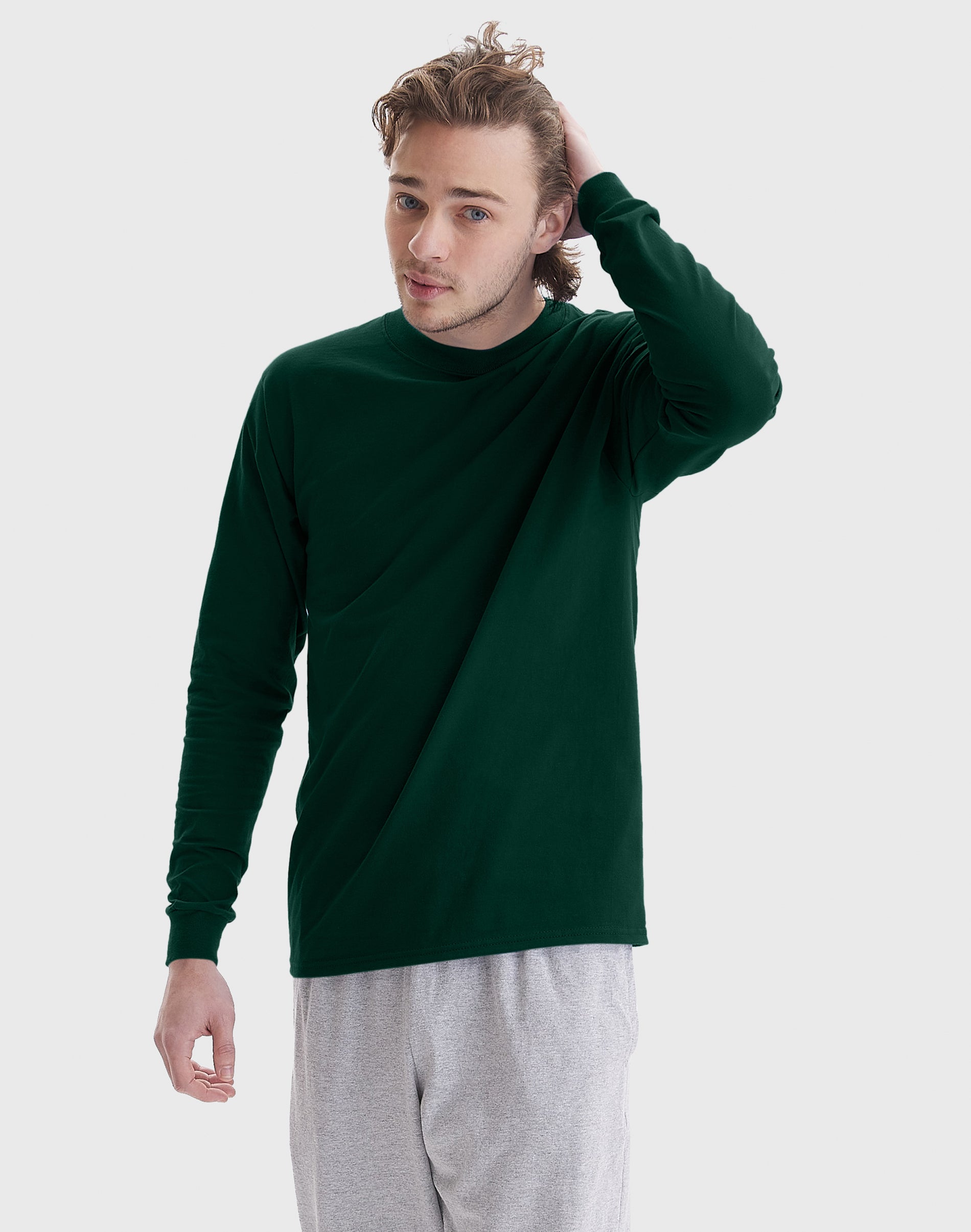 Hanes Beefy Men’s Long Sleeve Shirt, Cotton Deep Forest