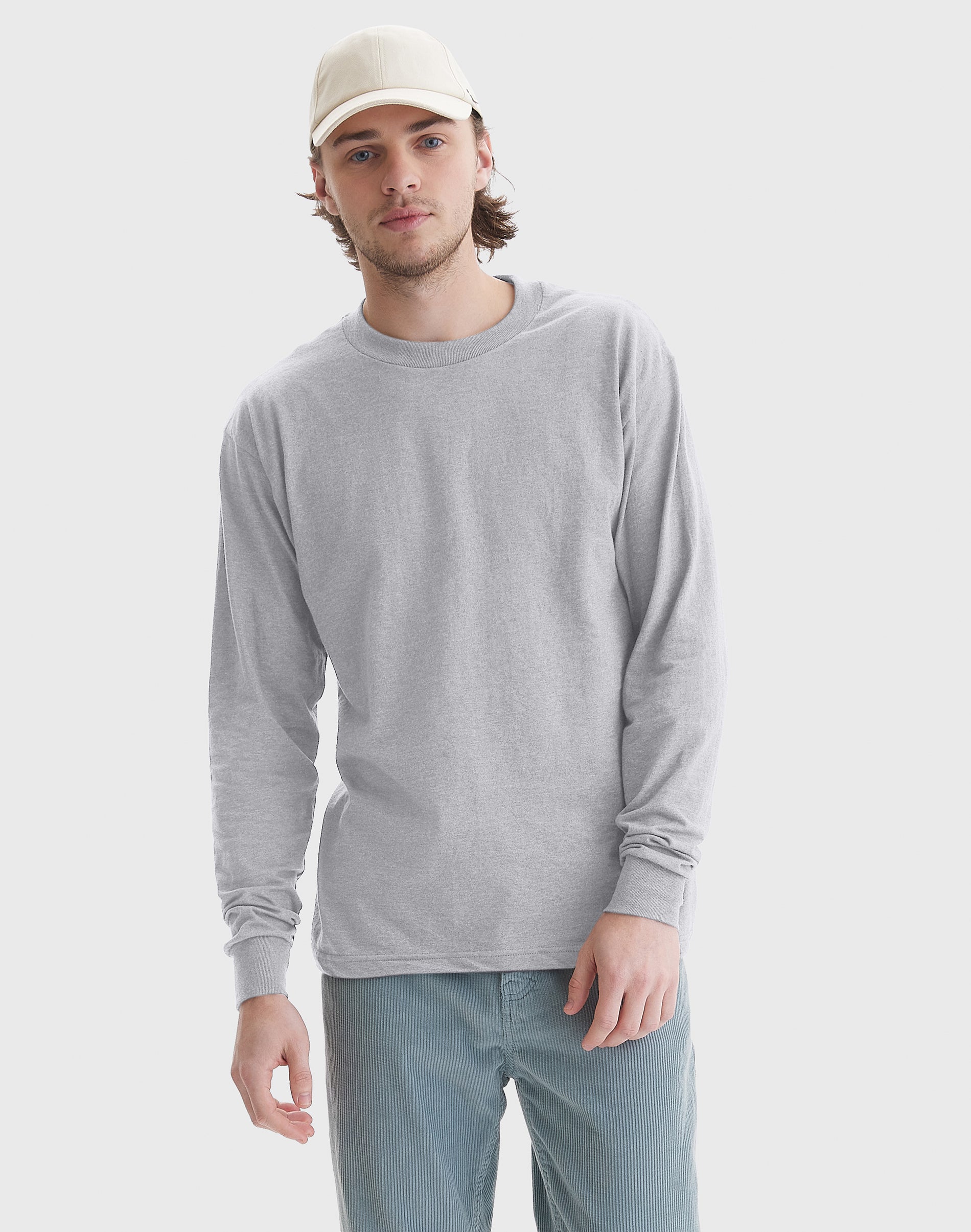 Hanes Beefy Men’s Long Sleeve Shirt, Cotton Light Steel Hanes Beefy Men’s Long Sleeve Shirt, Cotton Light Steel