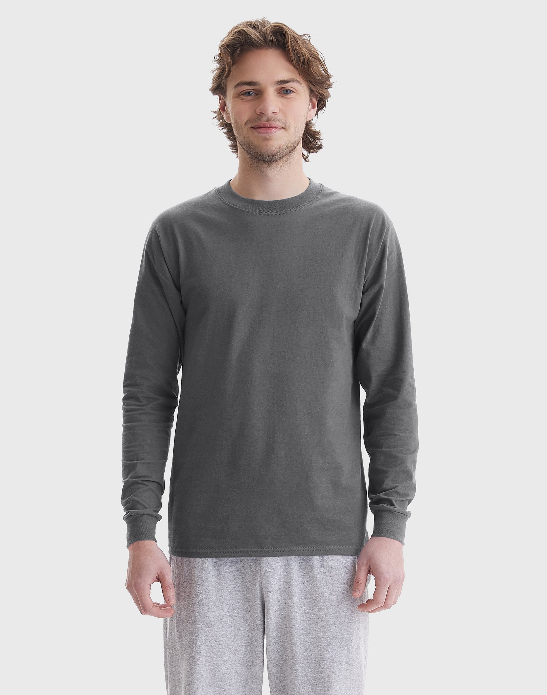 Hanes Beefy Men’s Long Sleeve Shirt, Cotton Smoke Gray