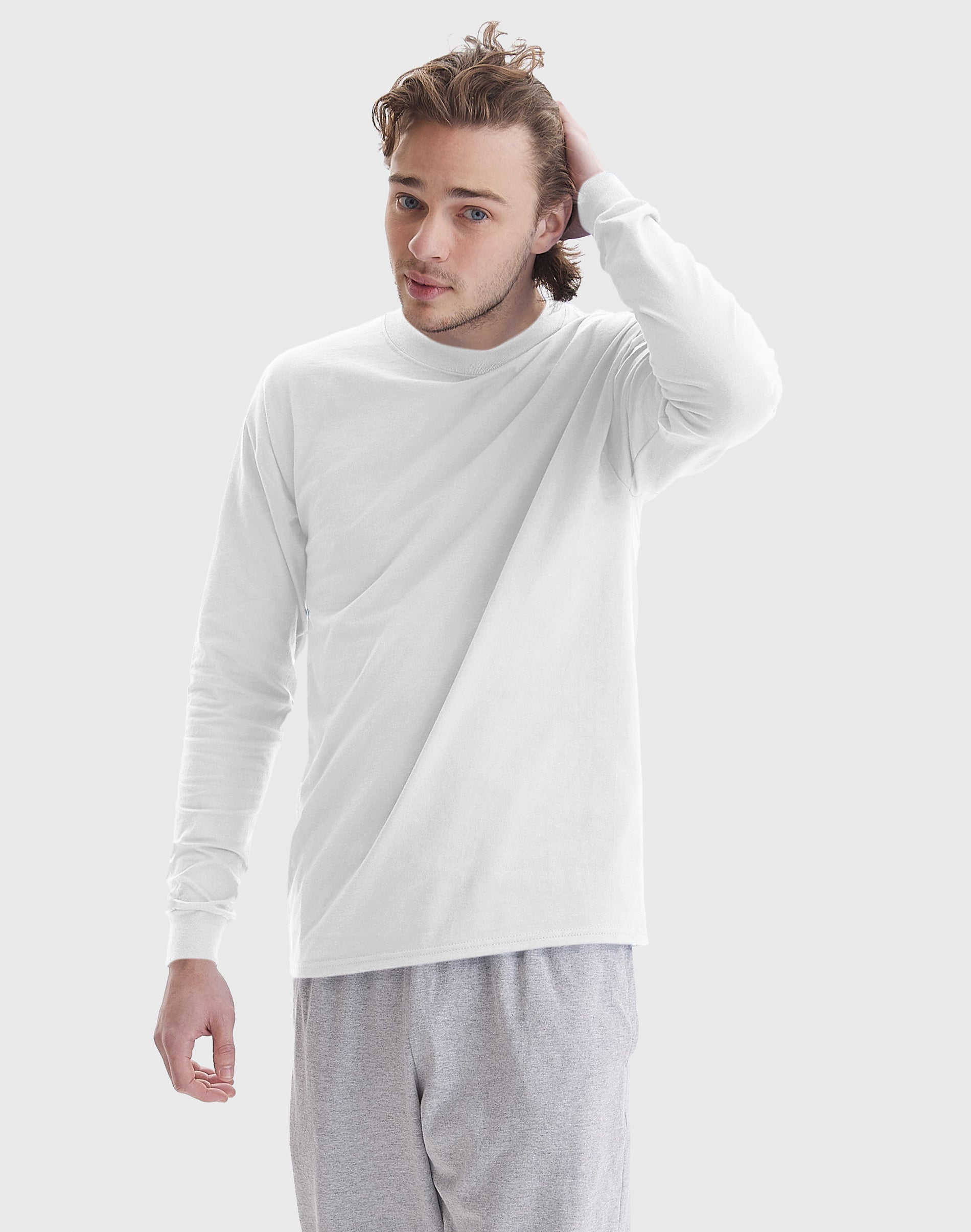 Hanes Beefy Men’s Long Sleeve Shirt, Cotton White Hanes Beefy Men’s Long Sleeve Shirt, Cotton White