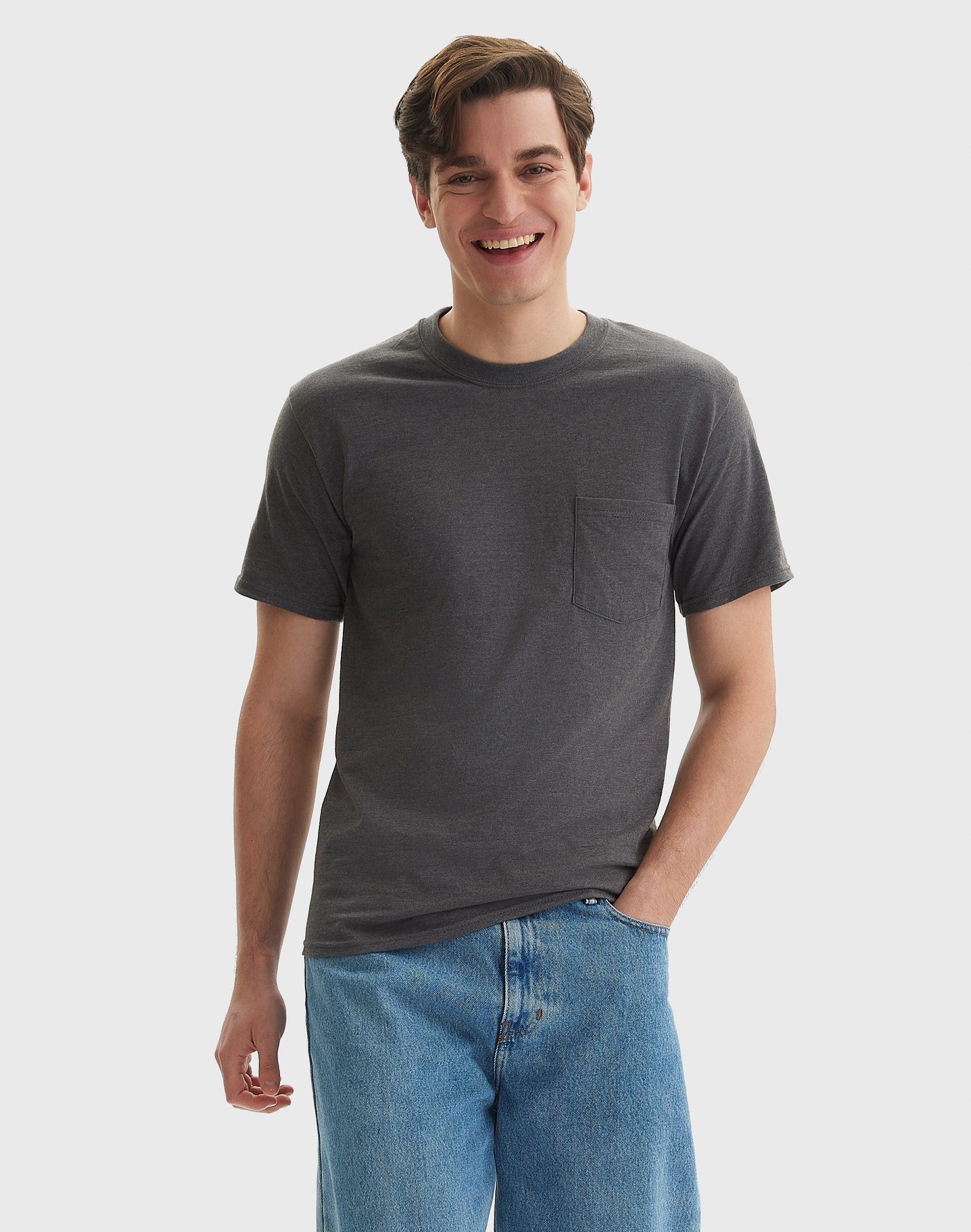 Hanes Beefy-T Unisex Cotton Pocket Shirt Charcoal Heather