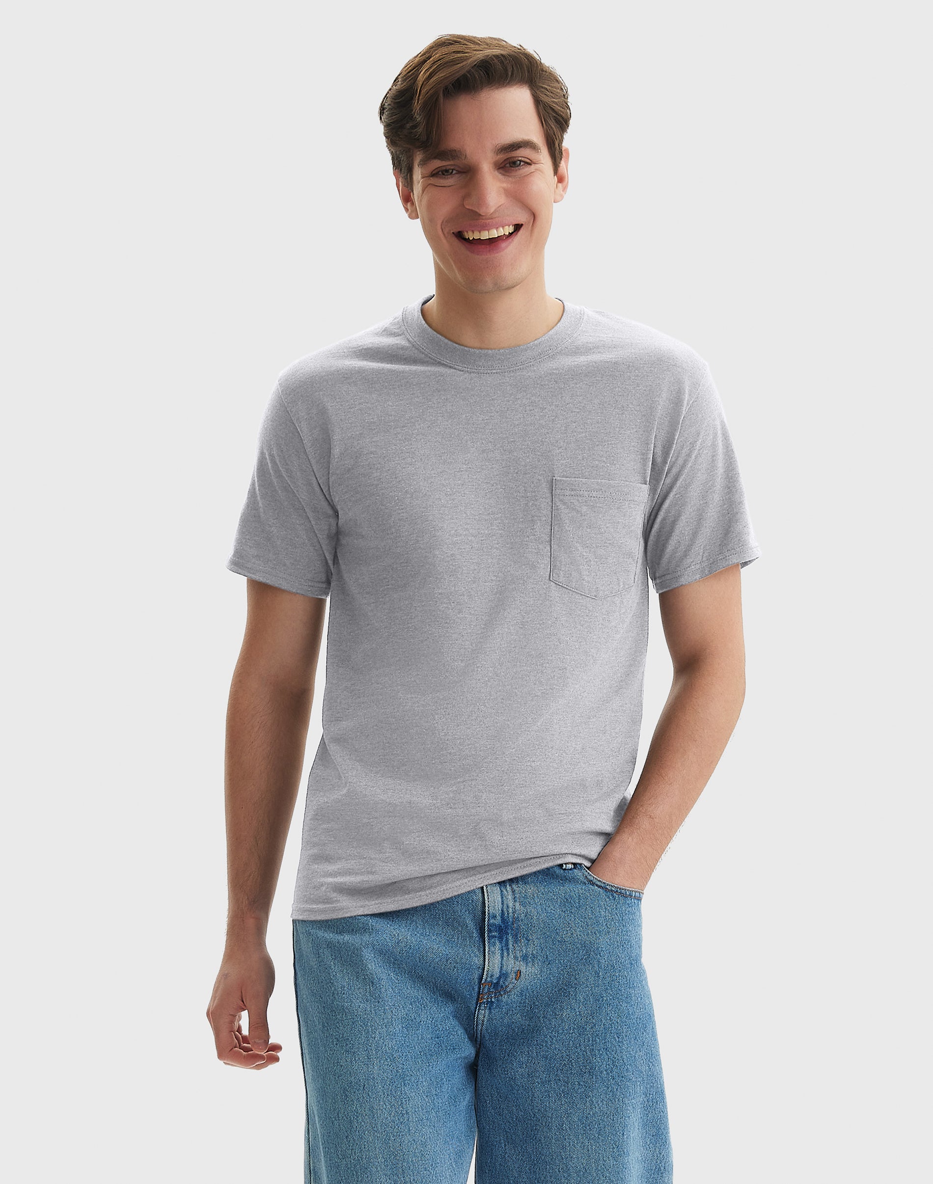 Hanes Beefy-T Unisex Cotton Pocket Shirt Light Steel Hanes Beefy-T Unisex Cotton Pocket Shirt Light Steel