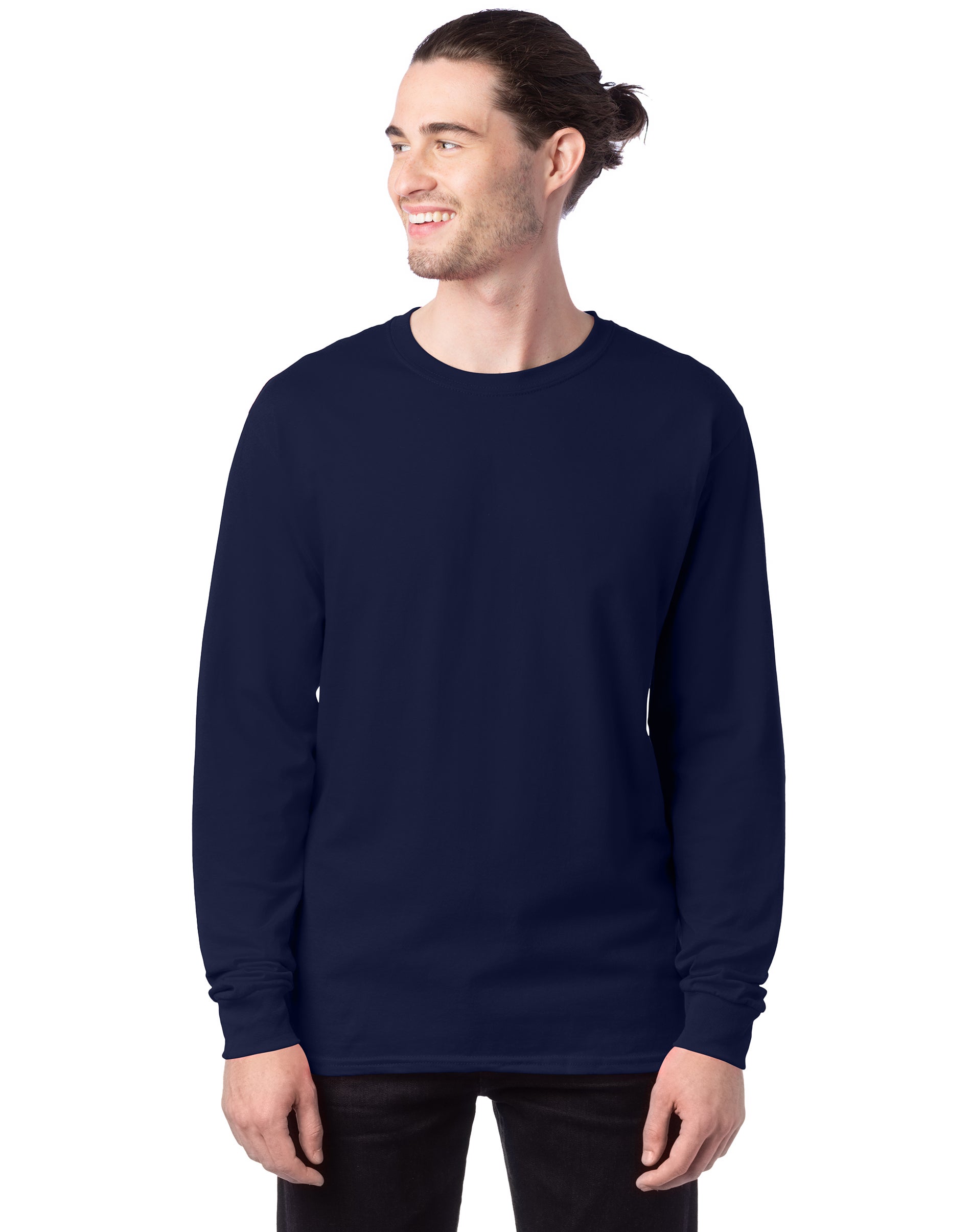 Hanes Essentials Men’s Cotton Long Sleeve Shirt, -Pack Navy