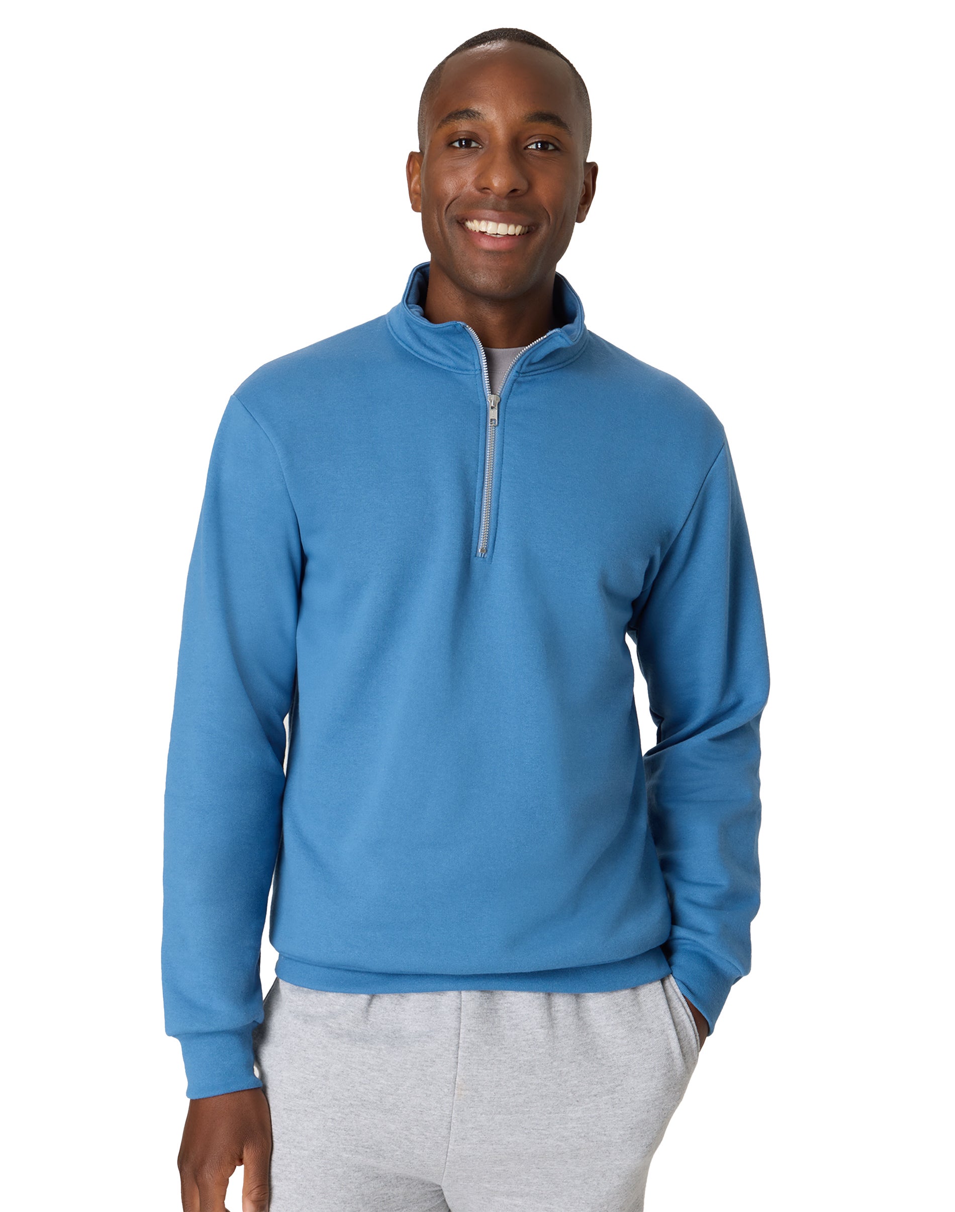 Hanes EcoSmart Men’s Fleece Quarter-Zip Pullover Denim Blue
