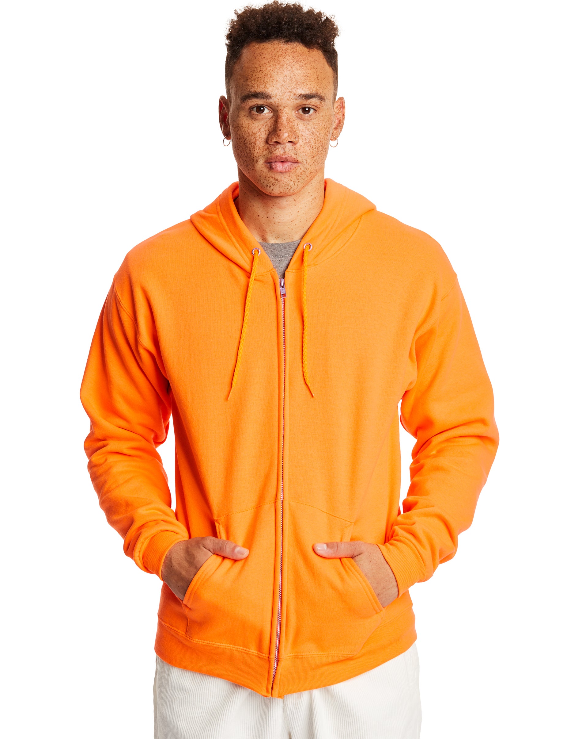 Hanes EcoSmart Unisex Full-Zip Fleece Hoodie Safety Orange Hanes EcoSmart Unisex Full-Zip Fleece Hoodie Safety Orange