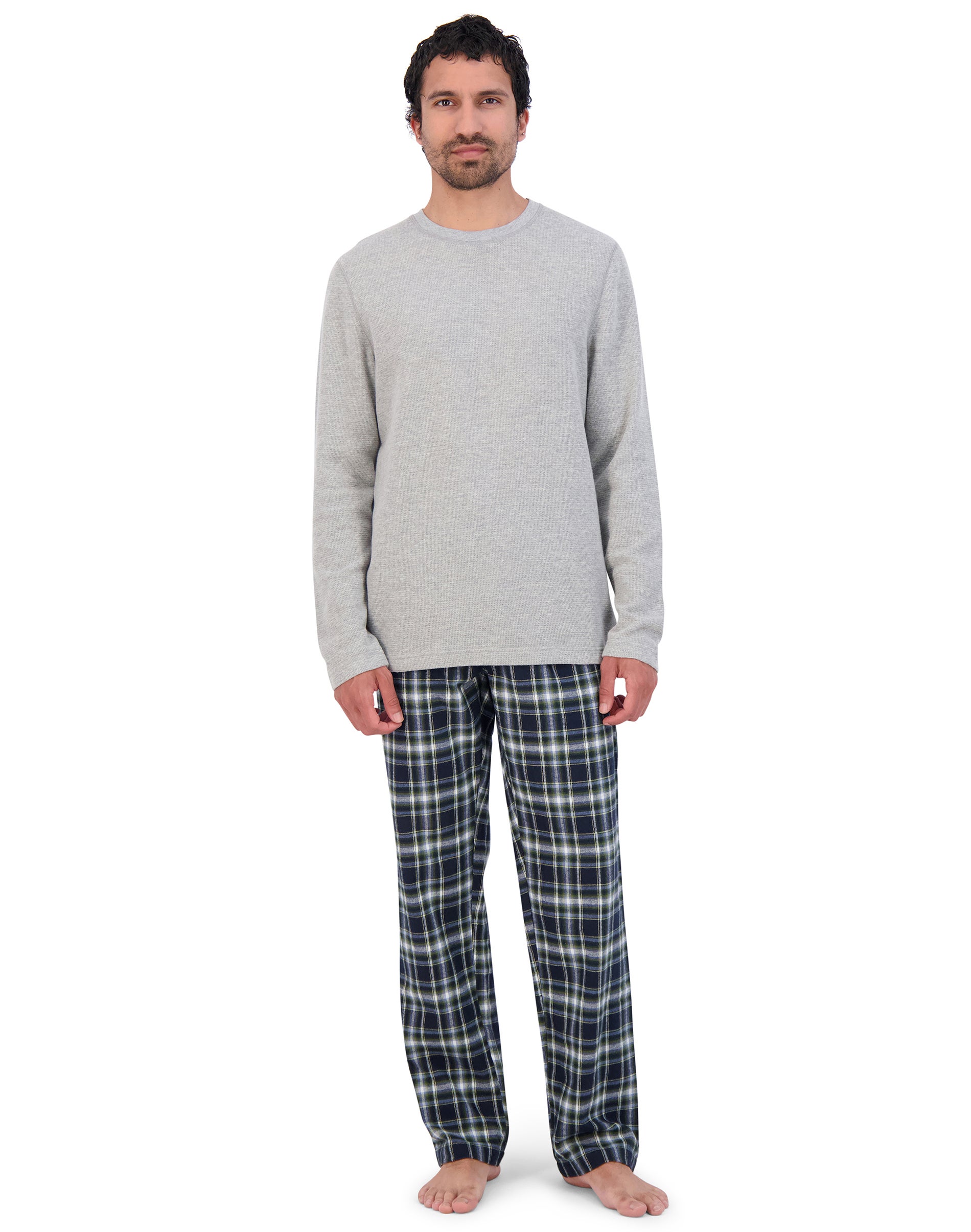 Hanes Men’s Fleece Pajama Set, X-Temp Grey Plaid