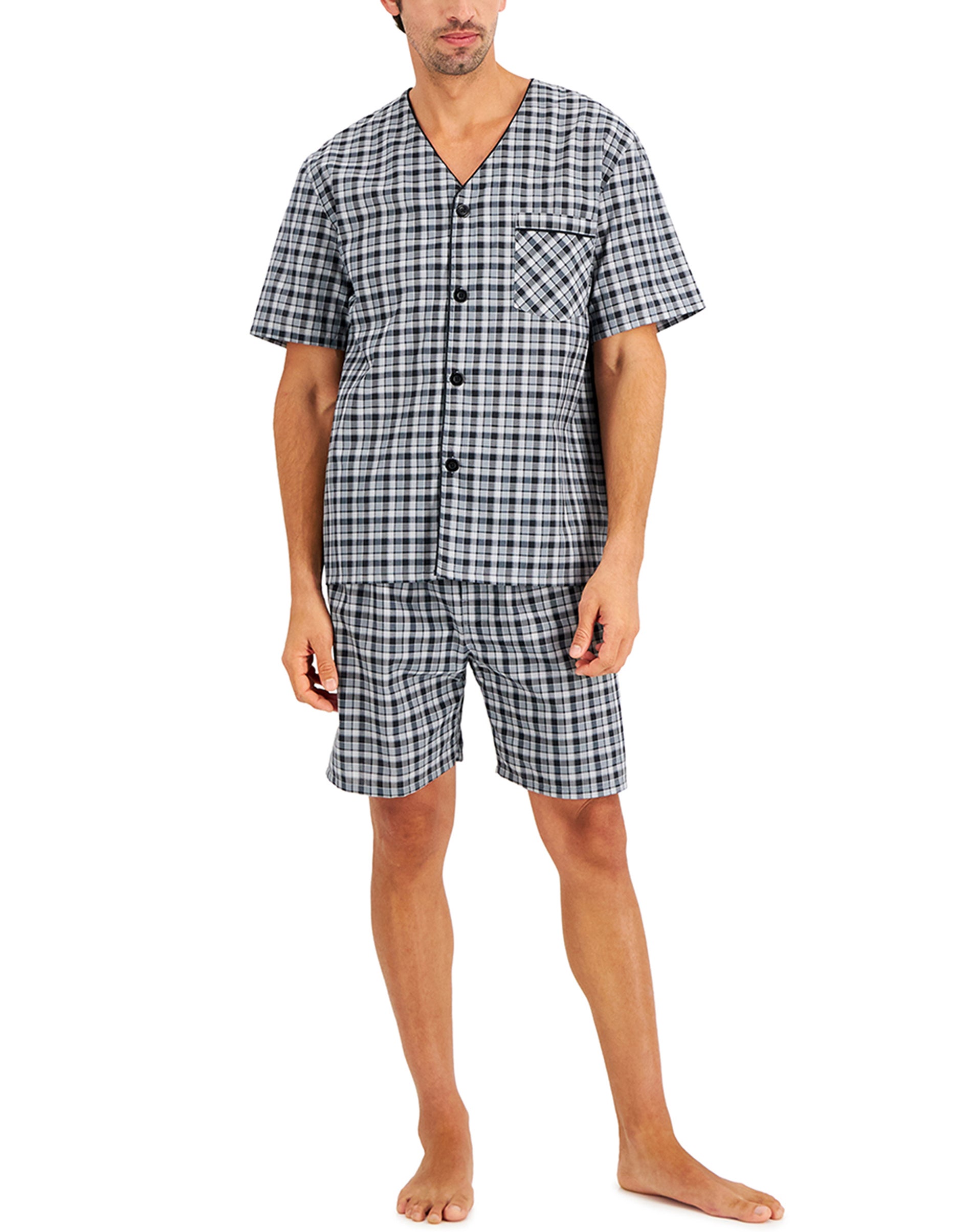 Hanes Men’s Pajama Shorts Set, Woven Cotton Blend GreyBlack Plaid Hanes Men’s Pajama Shorts Set, Woven Cotton Blend GreyBlack Plaid