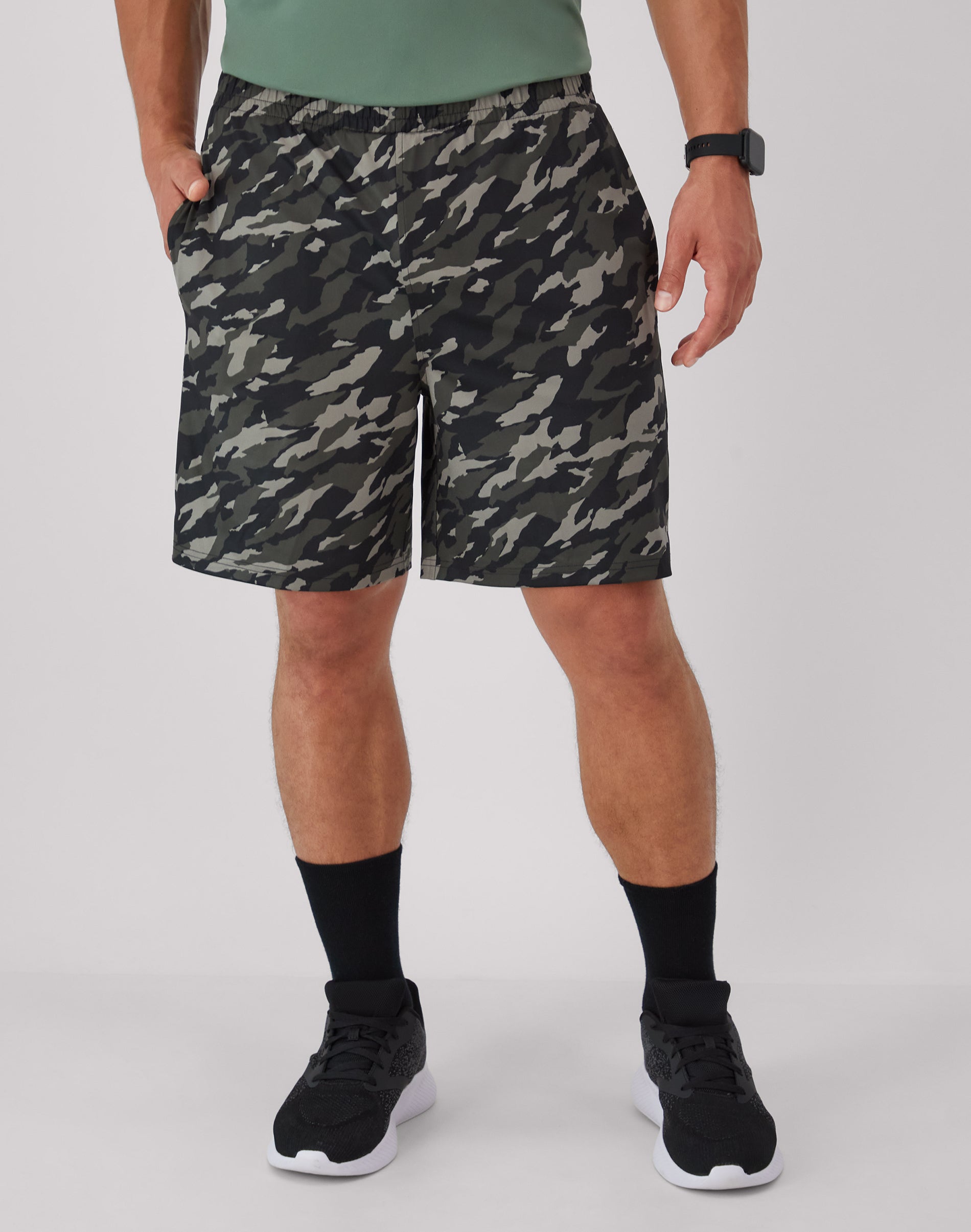 Hanes Moves Men’s -in- Gym Shorts, ” Inseam Black Grey Hype Camo
