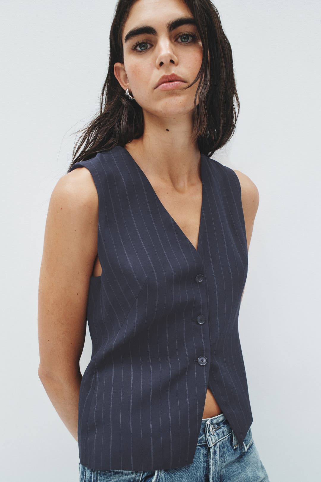 Boss Julinia Pinstripe Vest Blue-grey-print Boss Julinia Pinstripe Vest Blue-grey-print
