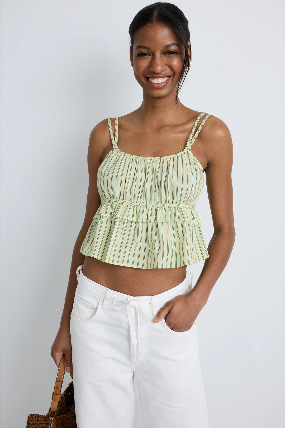 Boss Peplum Striped Tank Top Green-blue-print Boss Peplum Striped Tank Top Green-blue-print