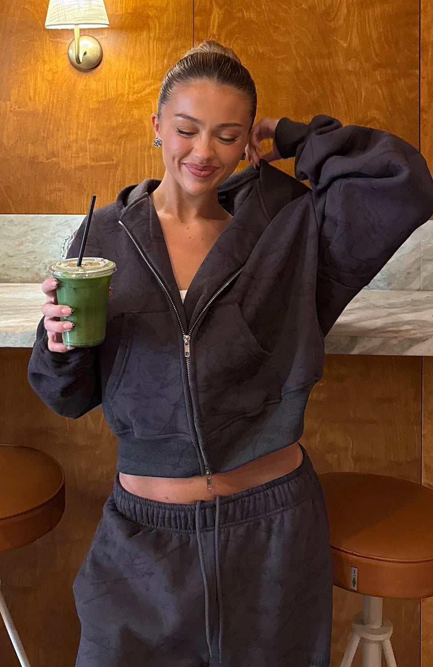 Hiding Away Boxy Zip Front Hoodie Dark Camo Hiding Away Boxy Zip Front Hoodie Dark Camo