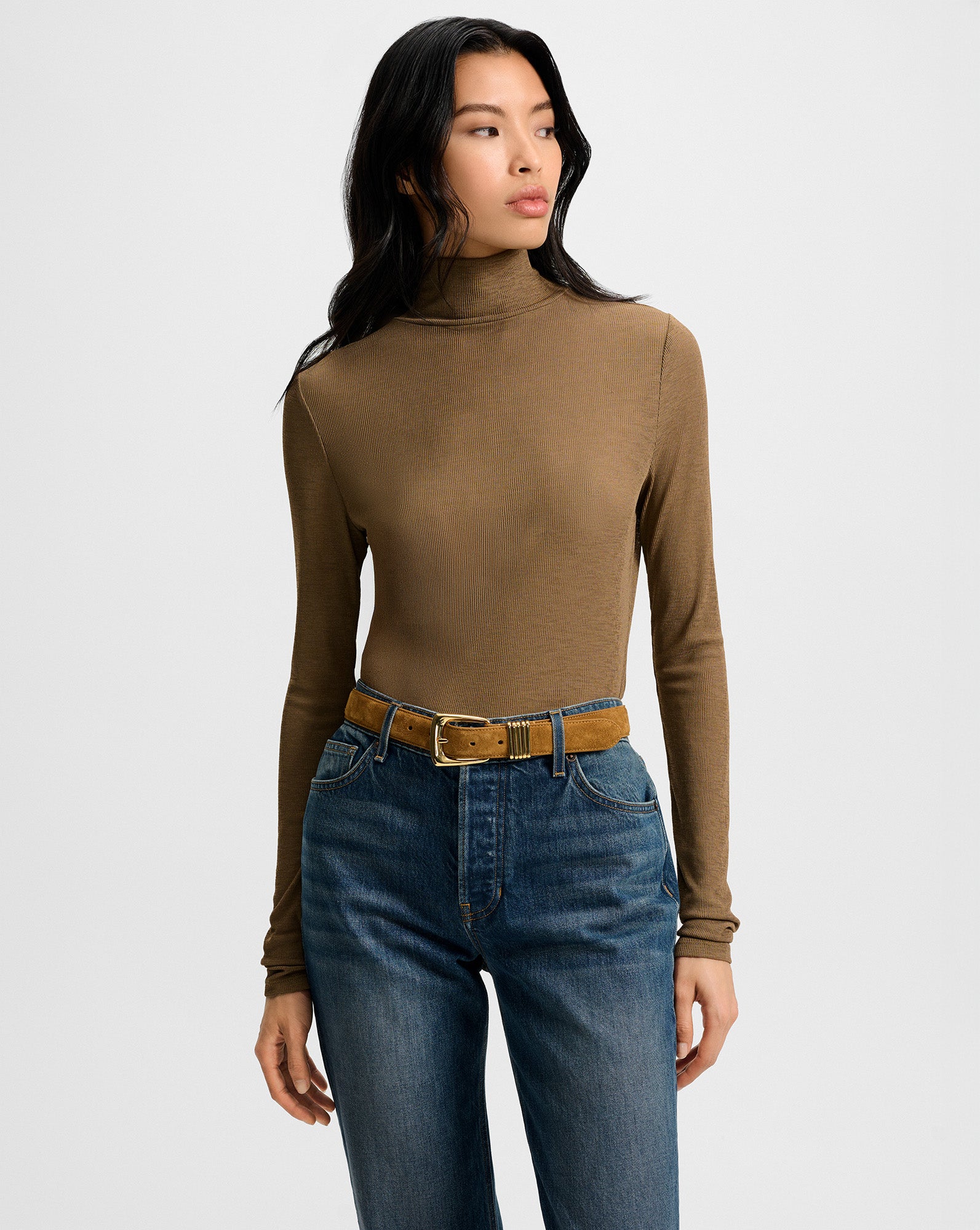 Veronica Beard Wyeth Ribbed Turtleneck Top Lichen Veronica Beard Wyeth Ribbed Turtleneck Top Lichen