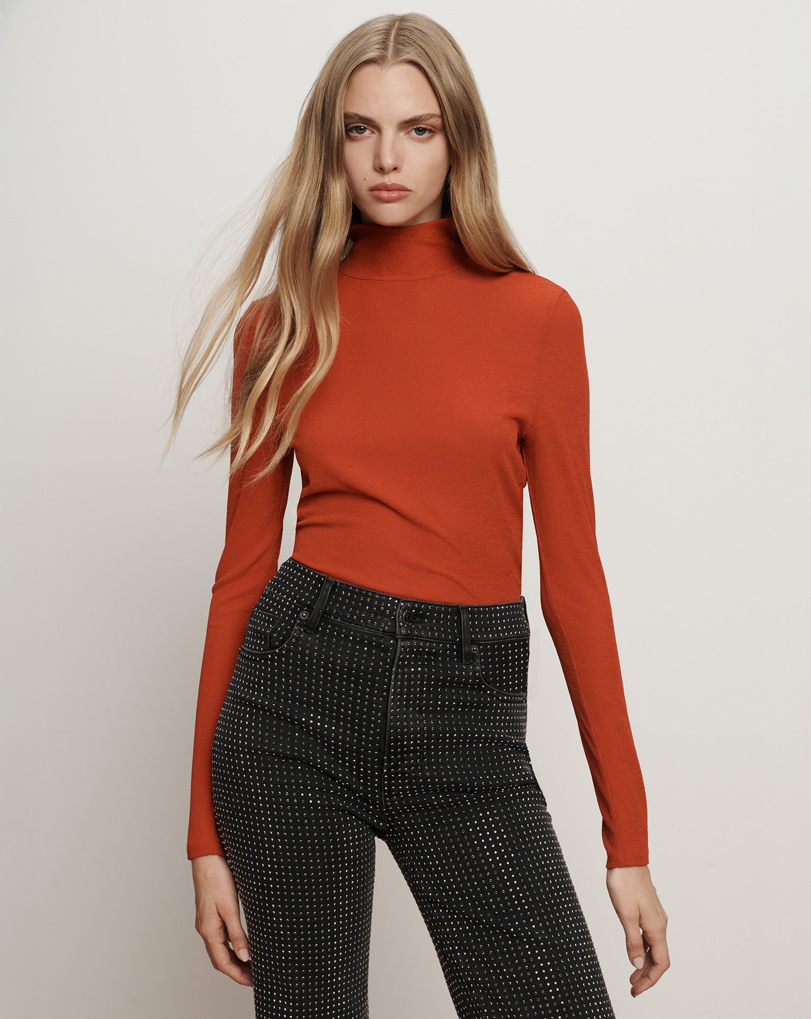 Veronica Beard Wyeth Turtleneck Top Carnelian Red