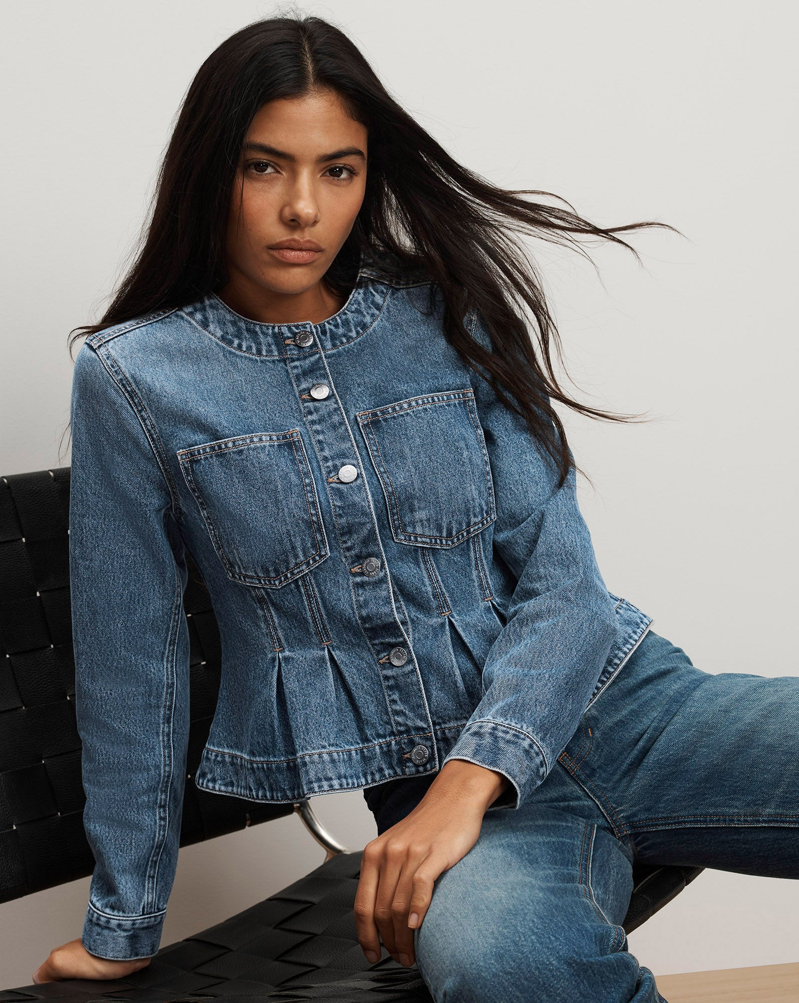 Veronica Beard Zahara Peplum Denim Jacket Time Warp