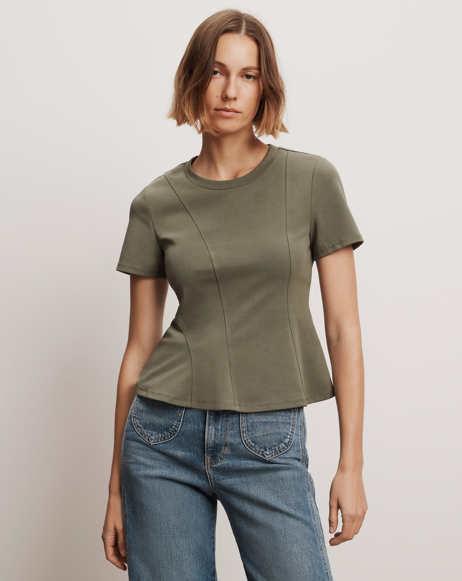 Veronica Beard Syverin Peplum Shirt Stone Army Veronica Beard Syverin Peplum Shirt Stone Army