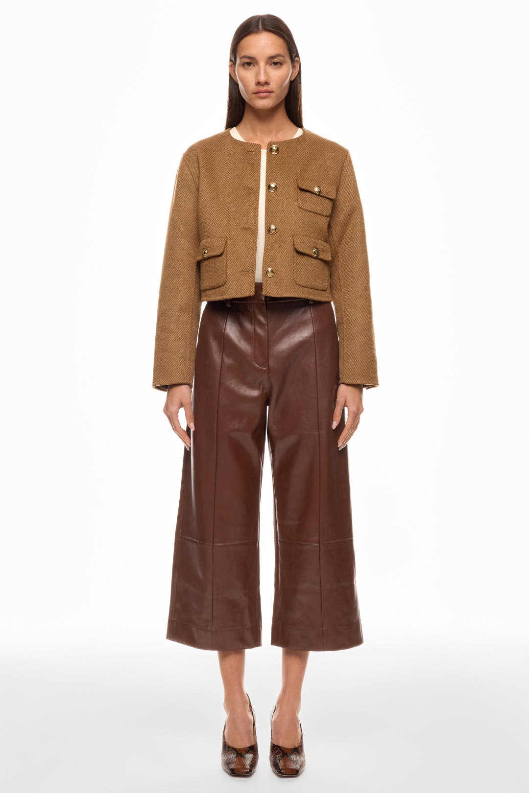 Jason Wu x RTR Wide Leg Cropped Faux Leather Trousers Brown Jason Wu x RTR Wide Leg Cropped Faux Leather Trousers Brown