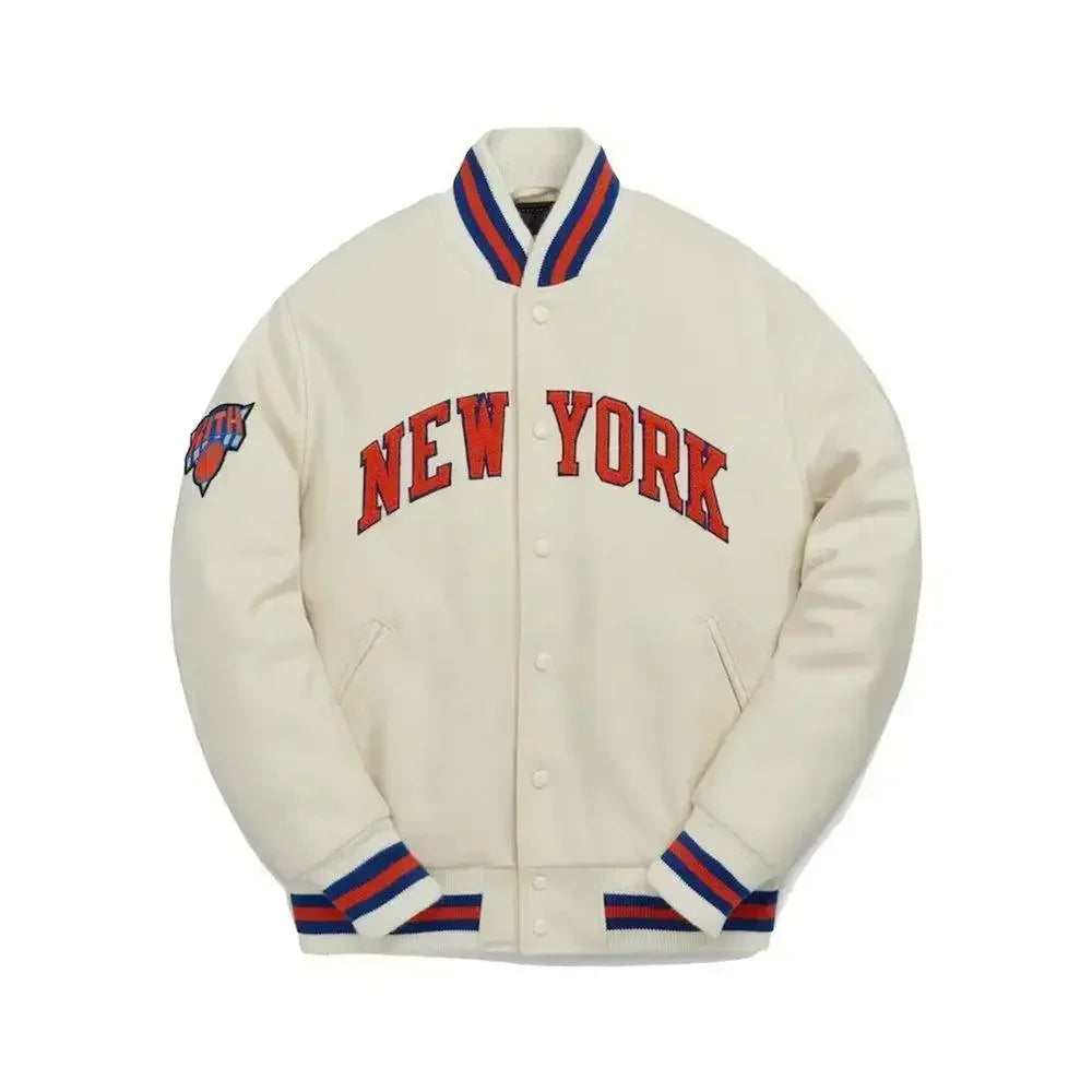 Kith New York Knicks Varsity Jacket White Kith New York Knicks Varsity Jacket White
