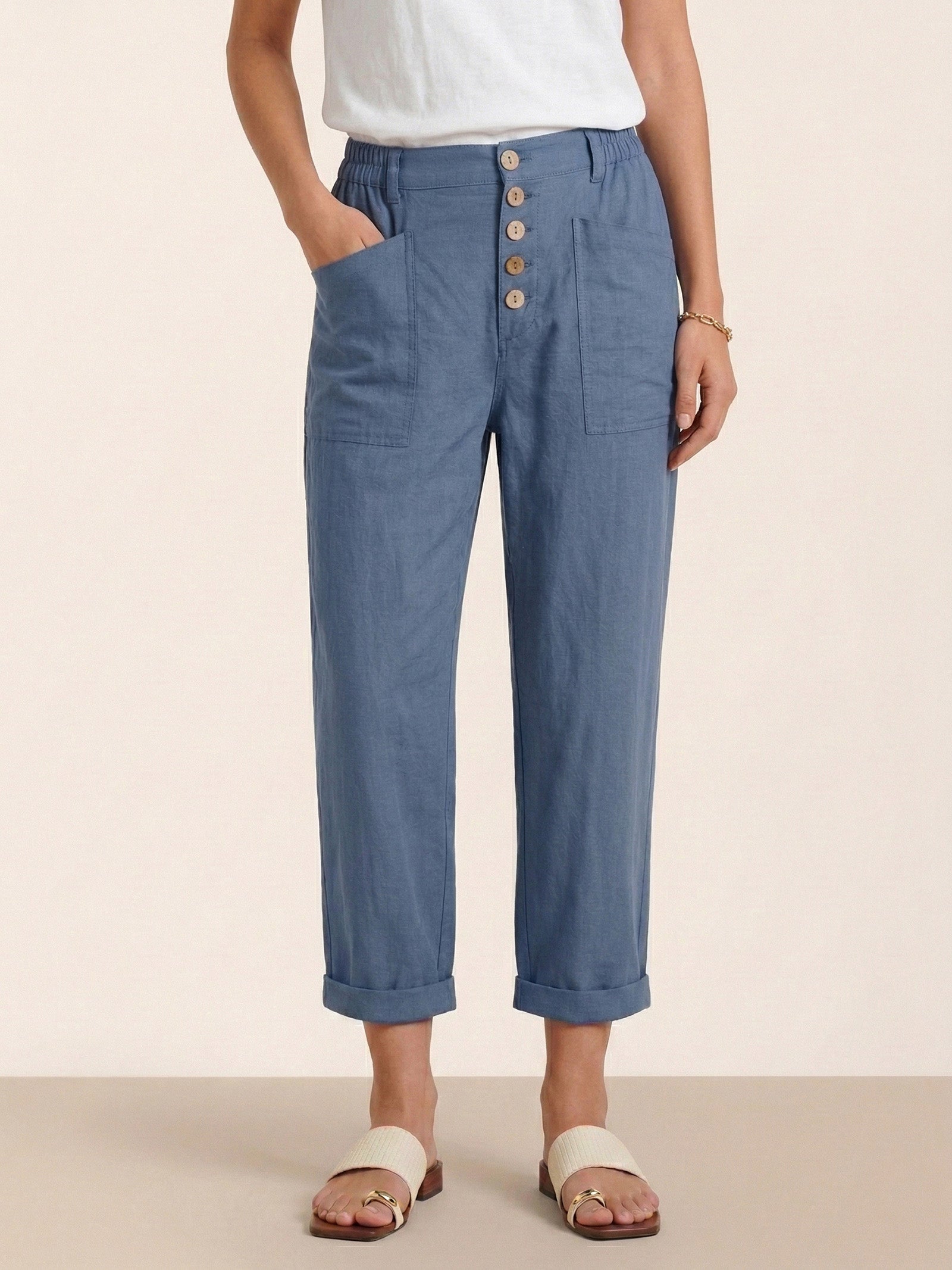 Linen Simple Button Fly Trousers HEIDI Linen Simple Button Fly Trousers HEIDI