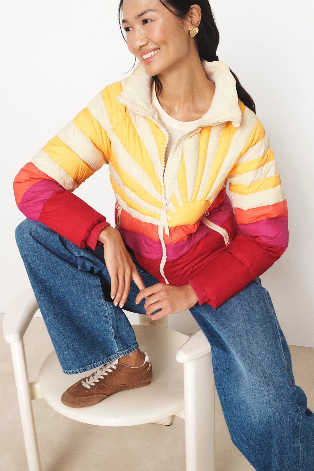 Marine Layer Novelty Puffer Jacket Multicolored-cream-print