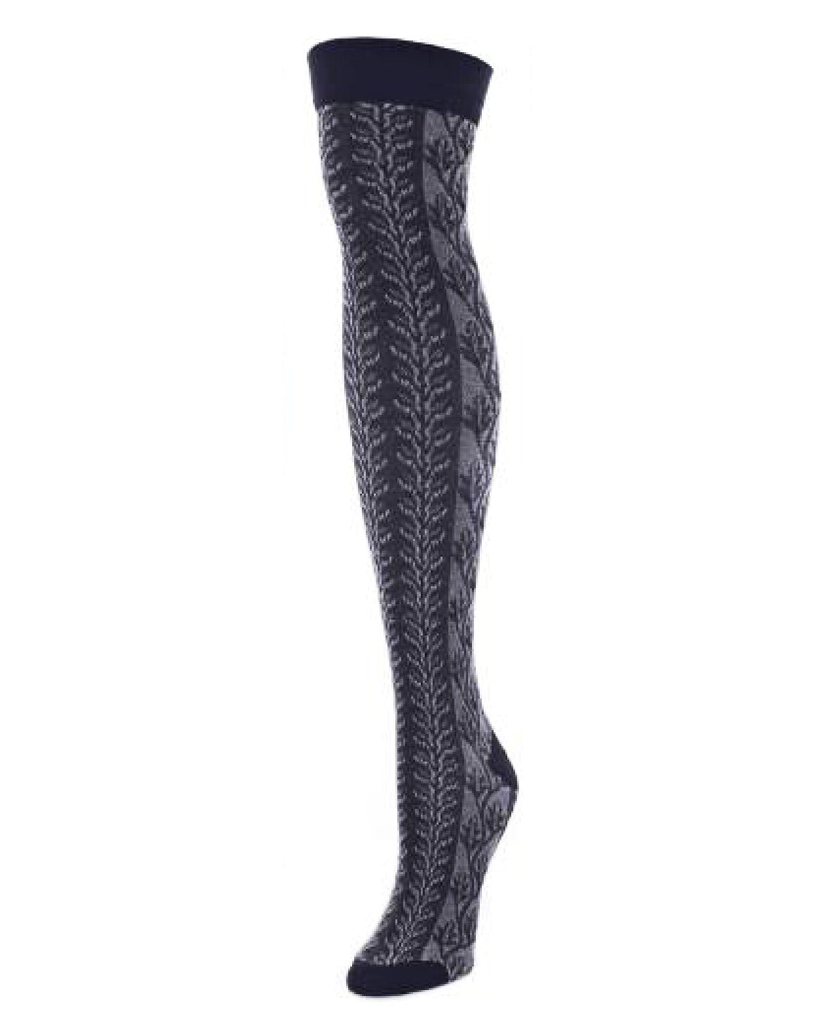 Leaf Vine Cotton Blend Over the Knee Sock – One Size Navy Blazer