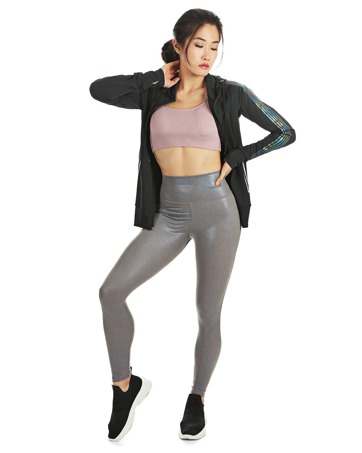 Lightweight Reflective Rainbow Zip-Up Athletic Jacket – M Black Lightweight Reflective Rainbow Zip-Up Athletic Jacket – M Black
