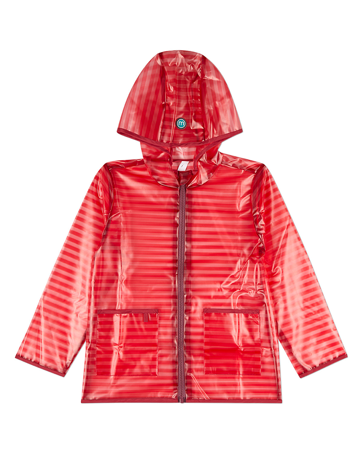 Kids Striped Translucent Waterproof Zippered Raincoat with Carry Pouch – Red Kids Striped Translucent Waterproof Zippered Raincoat with Carry Pouch – Red