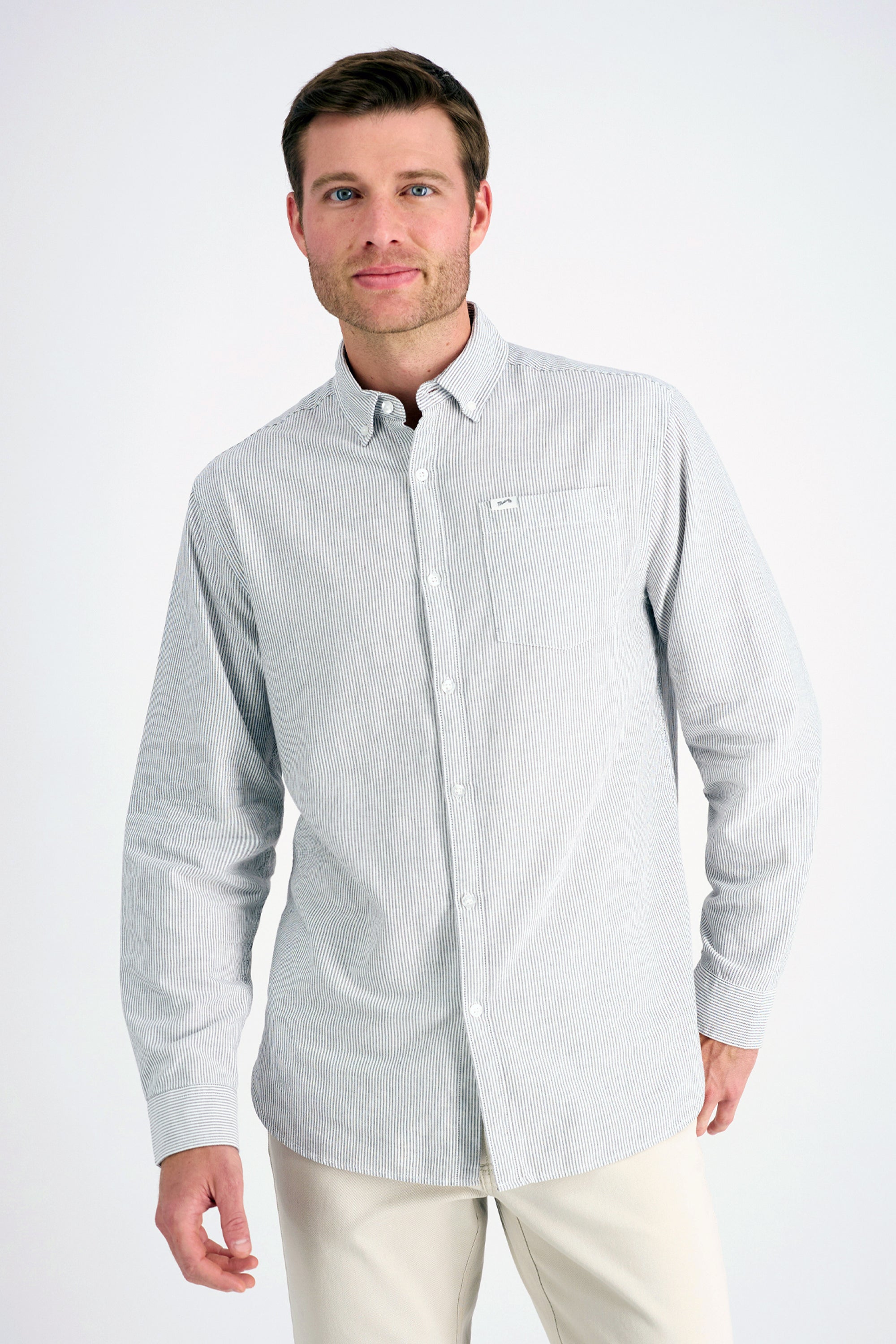 Haggar Mustang Long Sleeve Oxford Stripe Shirt