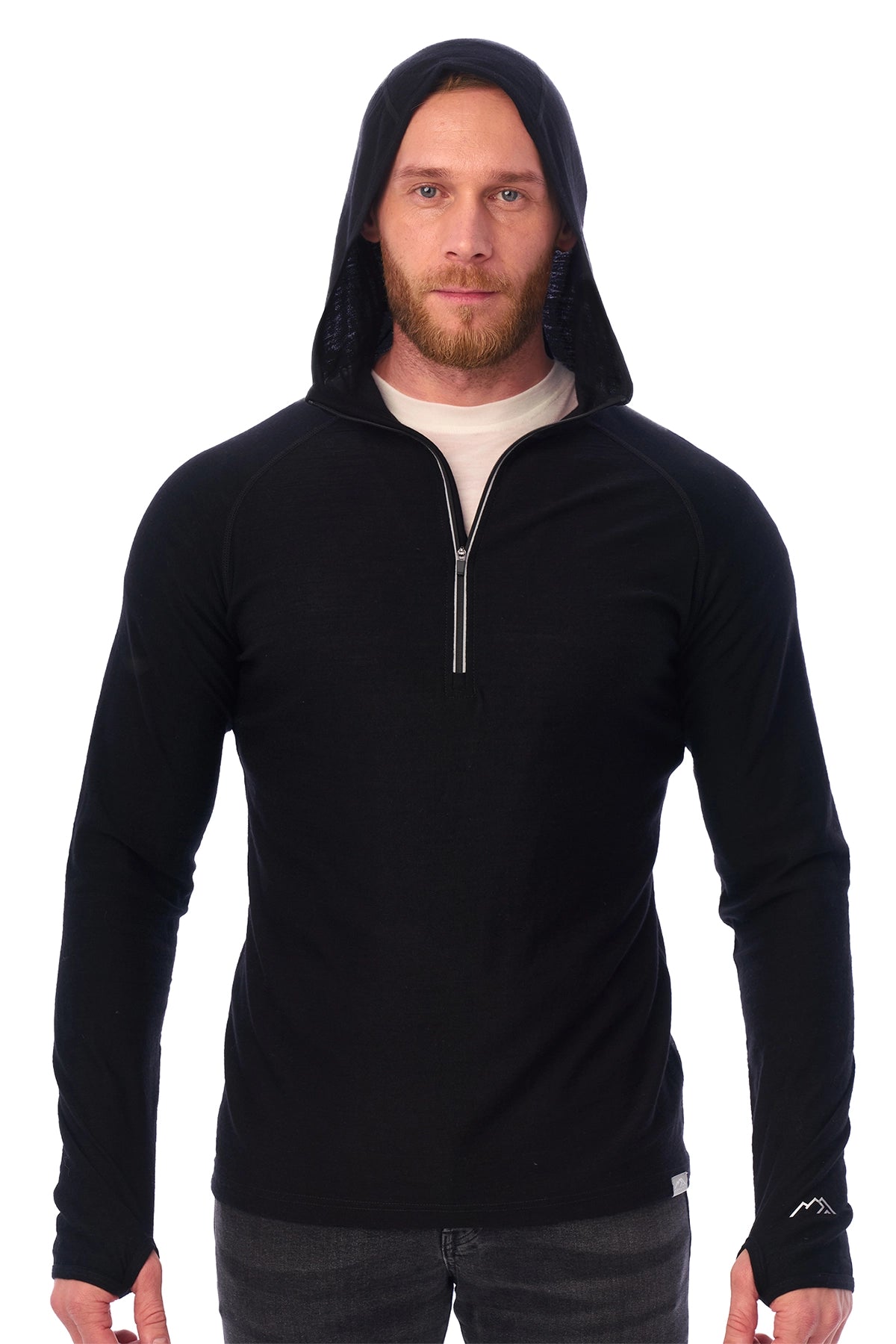 Men’s Merino Wool Half Zip Hoodie Black Men’s Merino Wool Half Zip Hoodie Black