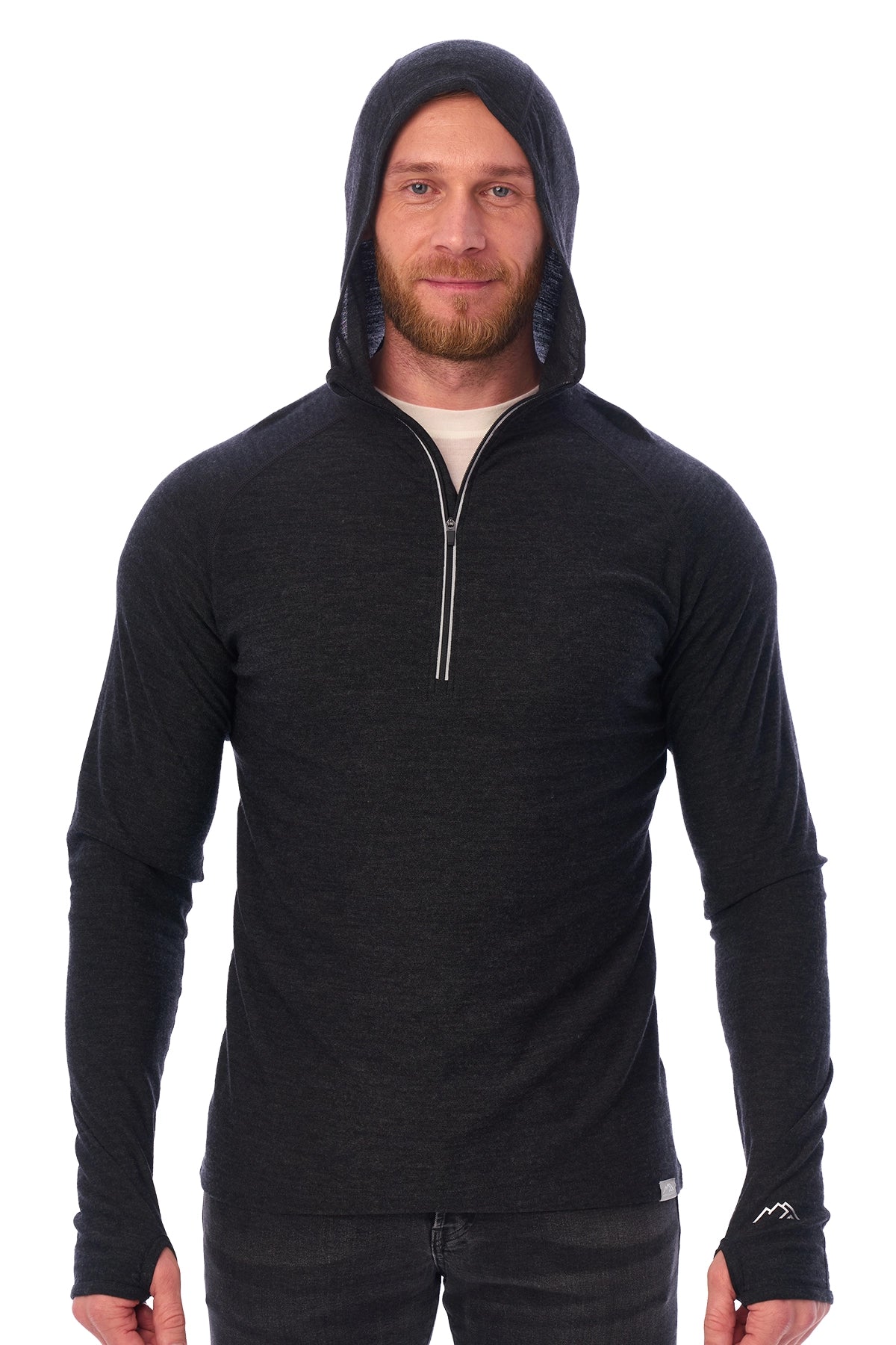 Men’s Merino Wool Half Zip Hoodie Charcoal Grey Men’s Merino Wool Half Zip Hoodie Charcoal Grey